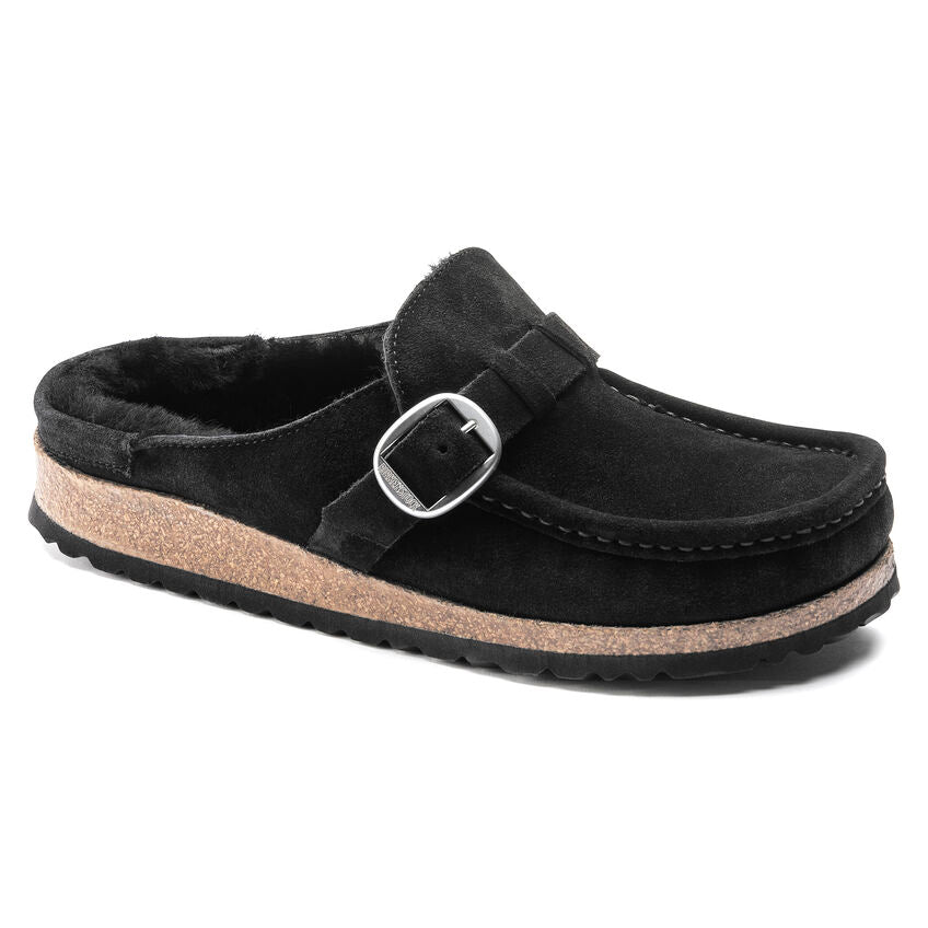 Birkenstock Ciabatta Donna Buckley Shearling Suede Black