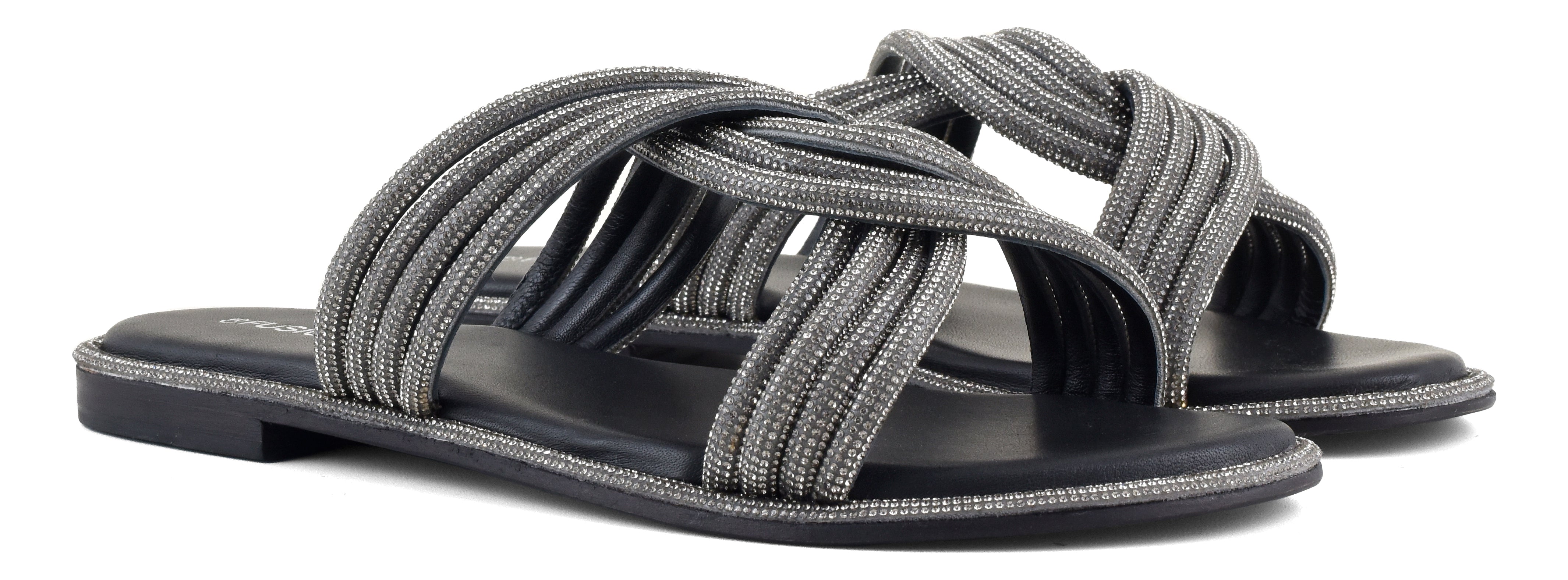 CORAL BLUE Sandalo Donna Fascia Nodo Strass-Gun Metal