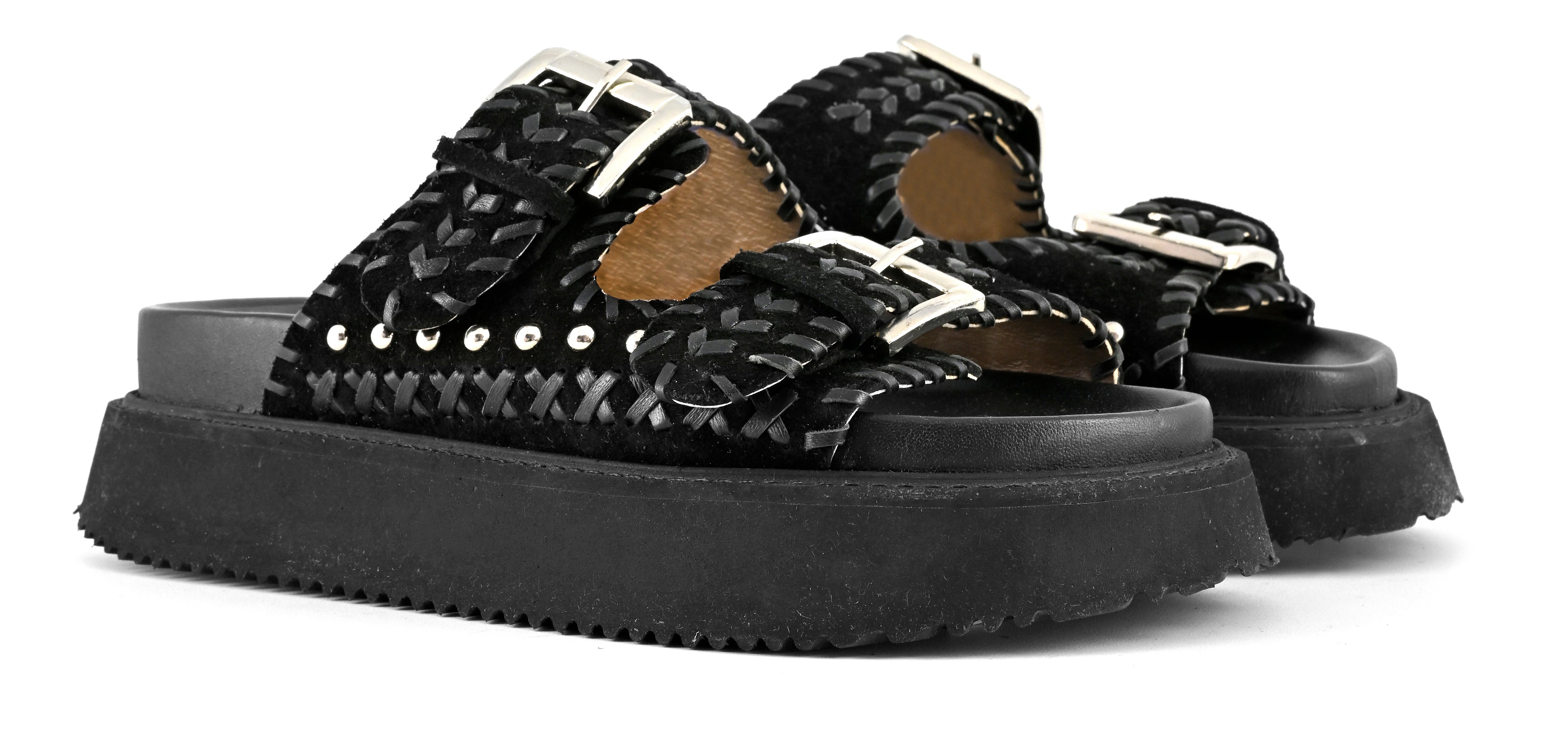 CORAL BLUE Ciabatta Donna Platform Doppia Fascia Etniche-Black