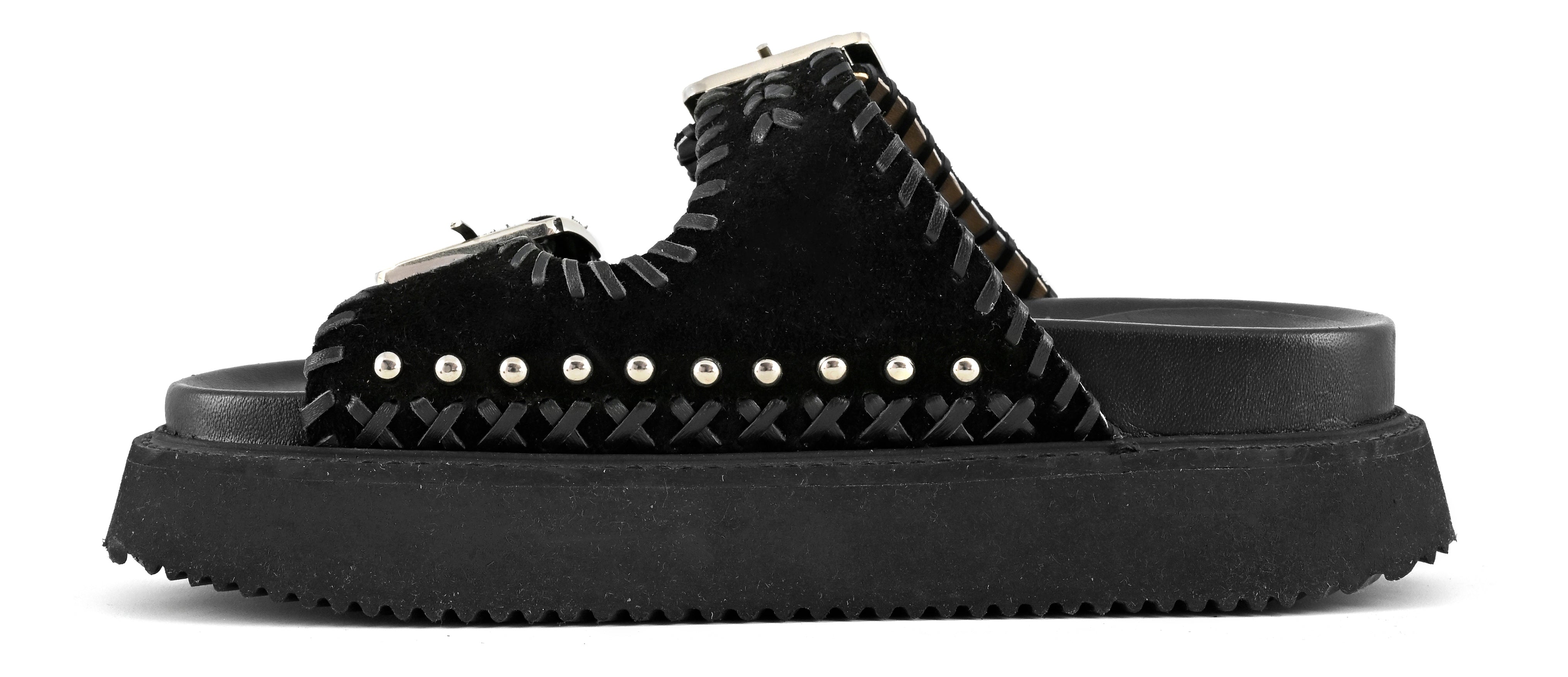 CORAL BLUE Ciabatta Donna Platform Doppia Fascia Etniche-Black