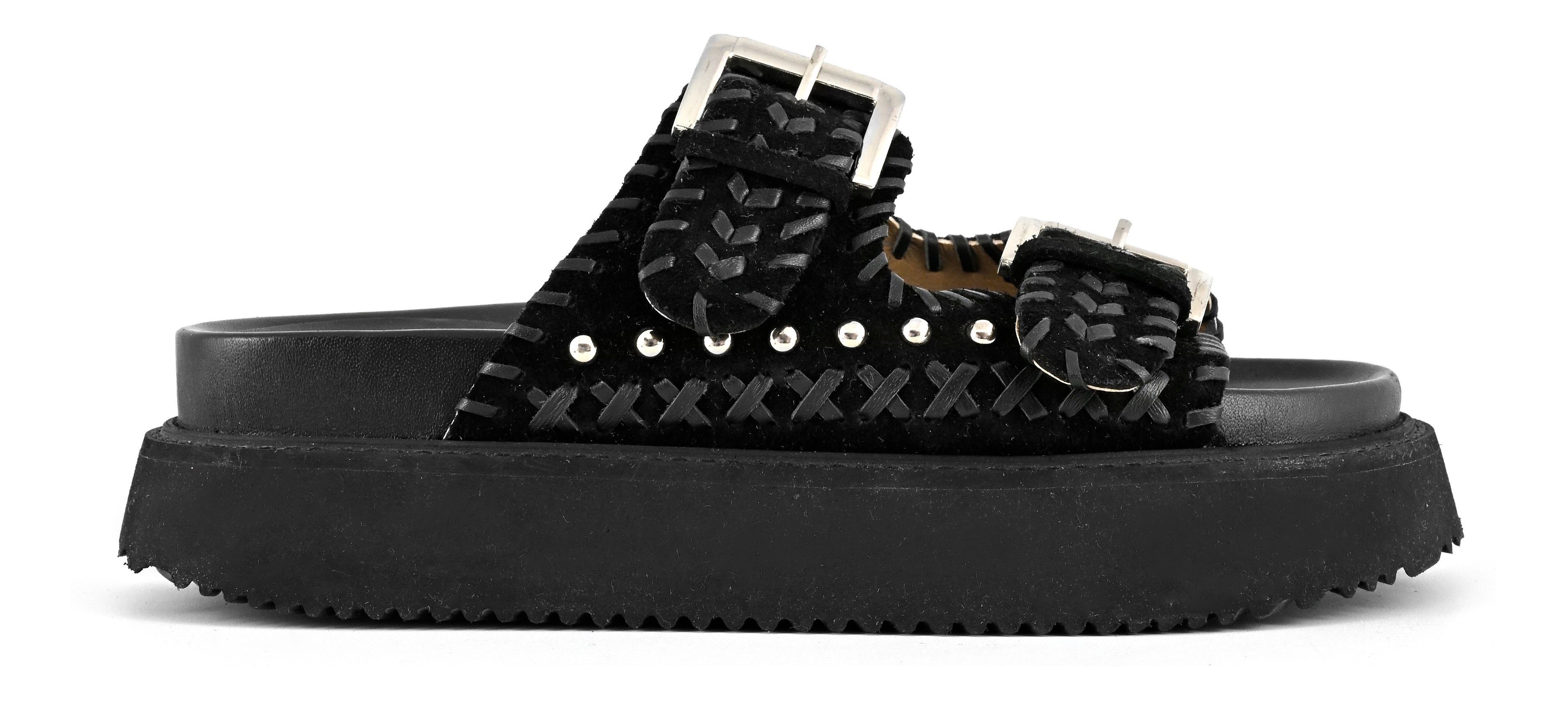 CORAL BLUE Ciabatta Donna Platform Doppia Fascia Etniche-Black