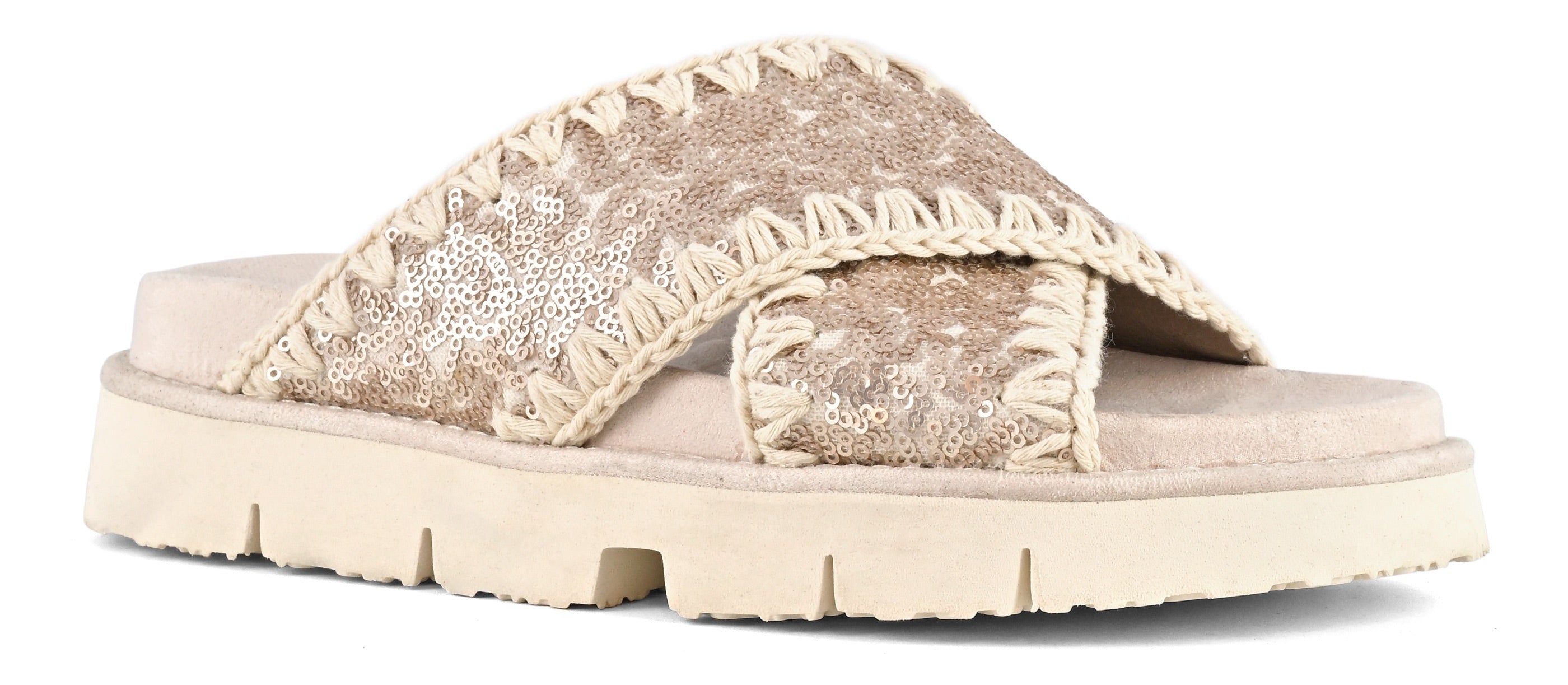 MOU Sandalo Donna CRISS-CROSS BIO SANDAL PLAIN MICROSEQUINS-Natural