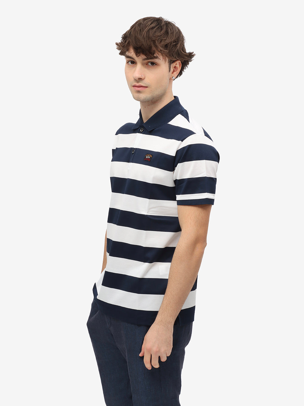 PAUL & SHARK Polo Uomo Cotone Patch Logo-Blu Bianco