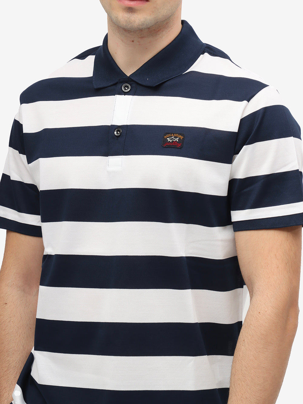 PAUL & SHARK Polo Uomo Cotone Patch Logo-Blu Bianco