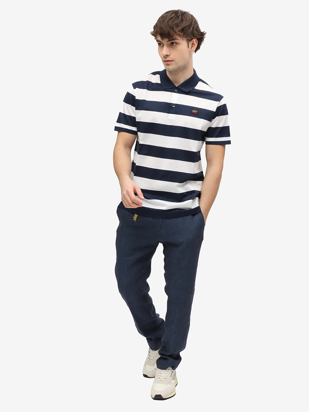 PAUL & SHARK Polo Uomo Cotone Patch Logo-Blu Bianco