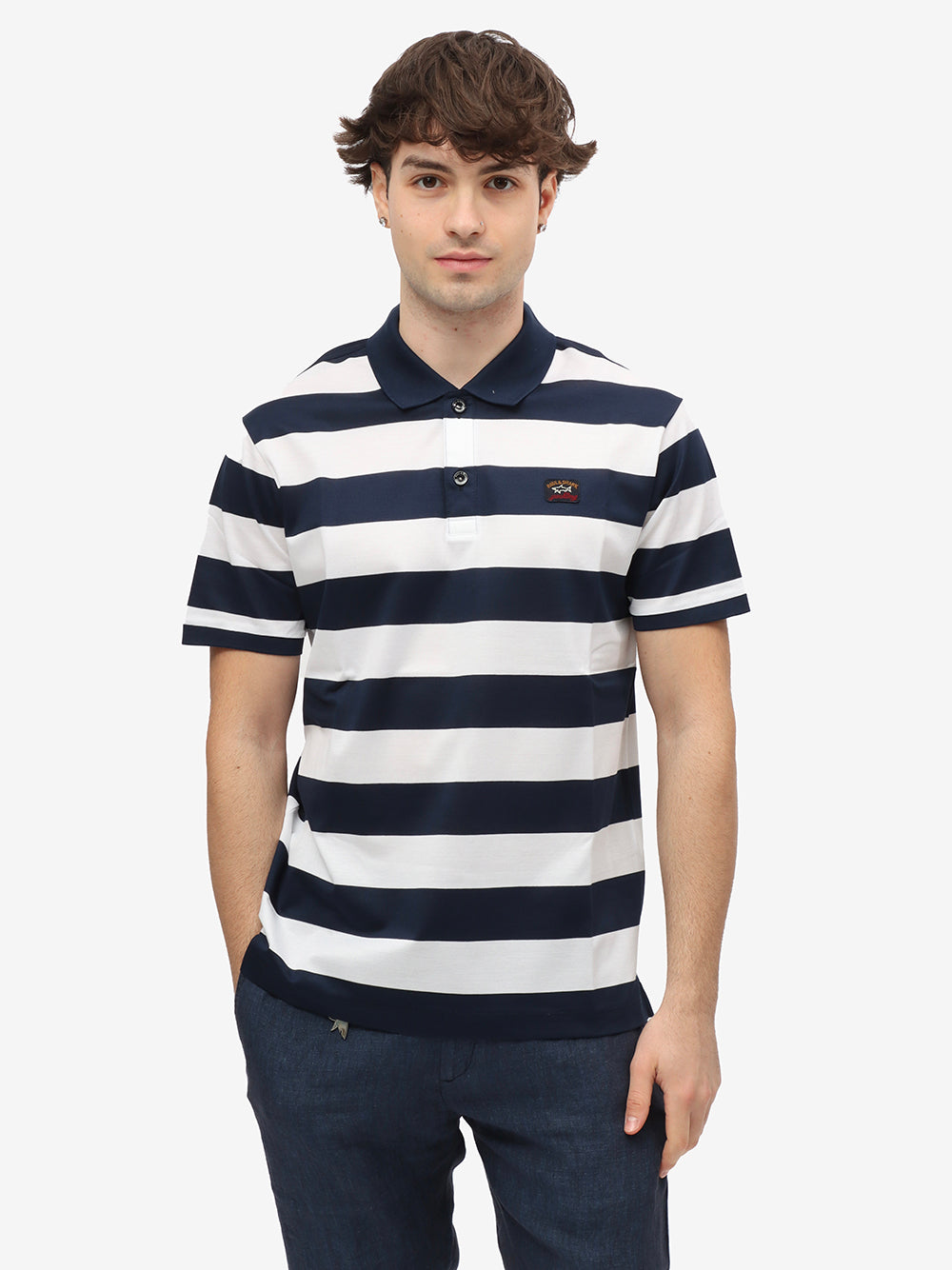 PAUL & SHARK Polo Uomo Cotone Patch Logo-Blu Bianco