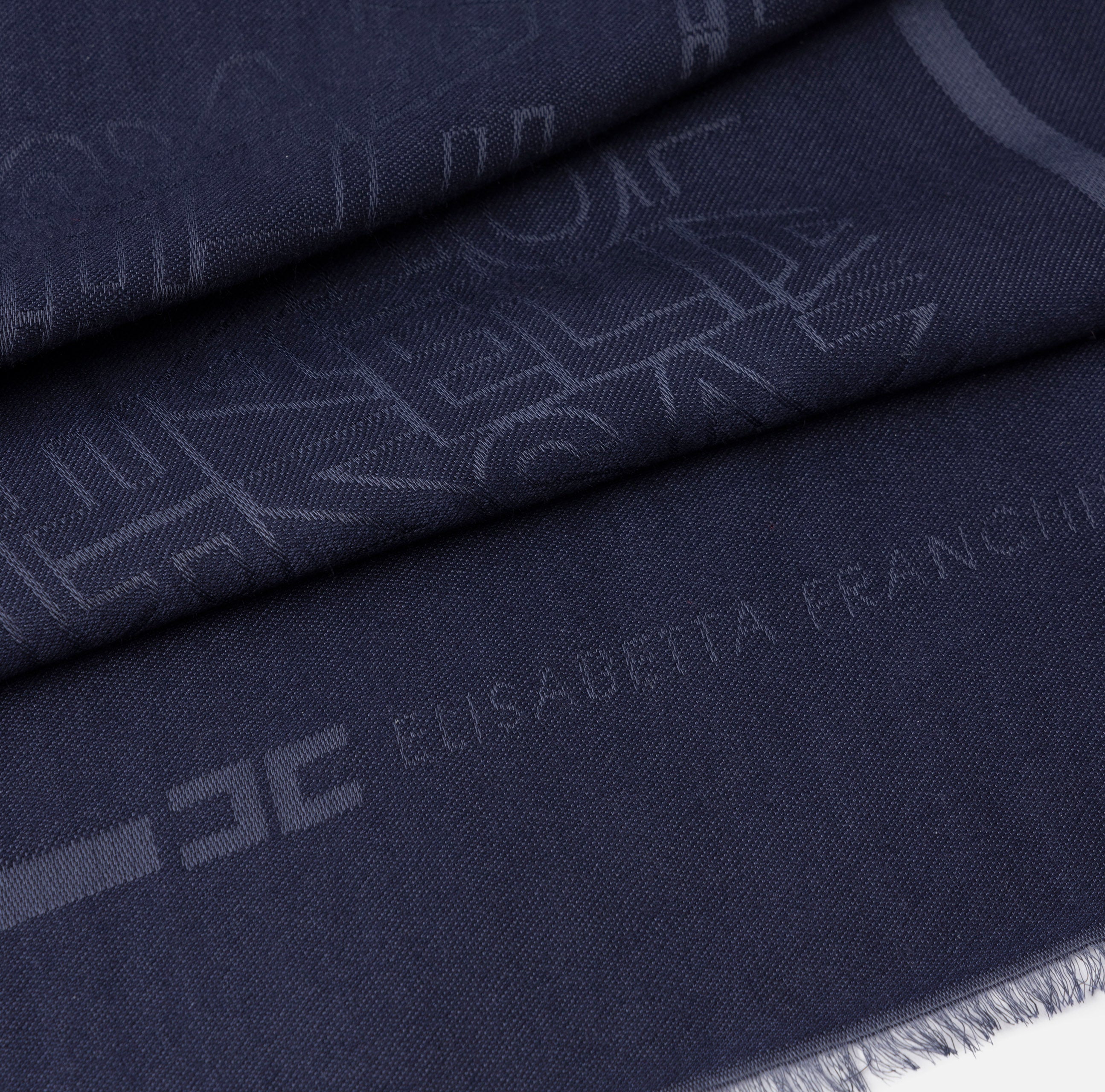 ELISABETTA FRANCHI Pashmina Jacquard Logo Lettering-Navy