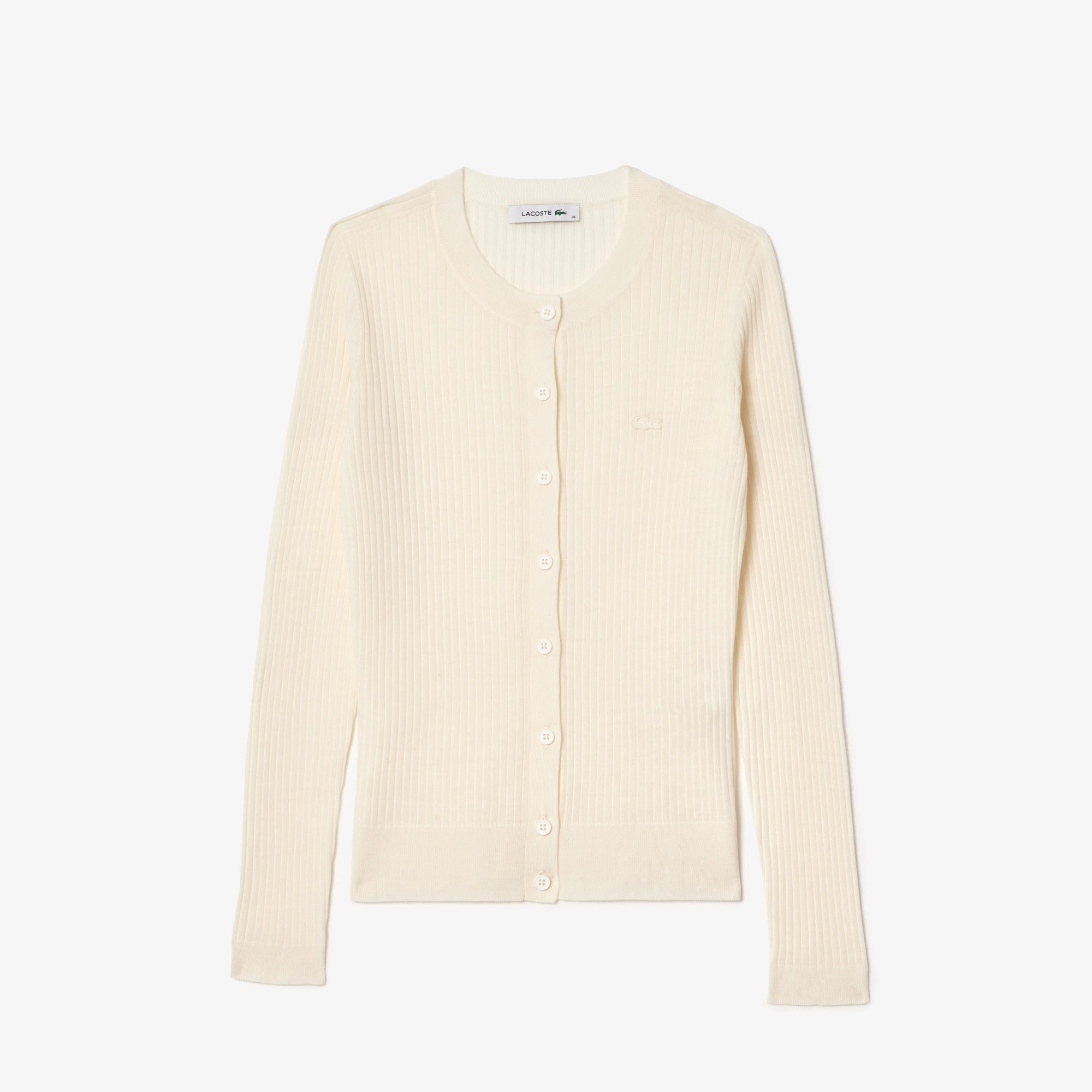 LACOSTE Cardigan Donna Lana Costine-Bianco