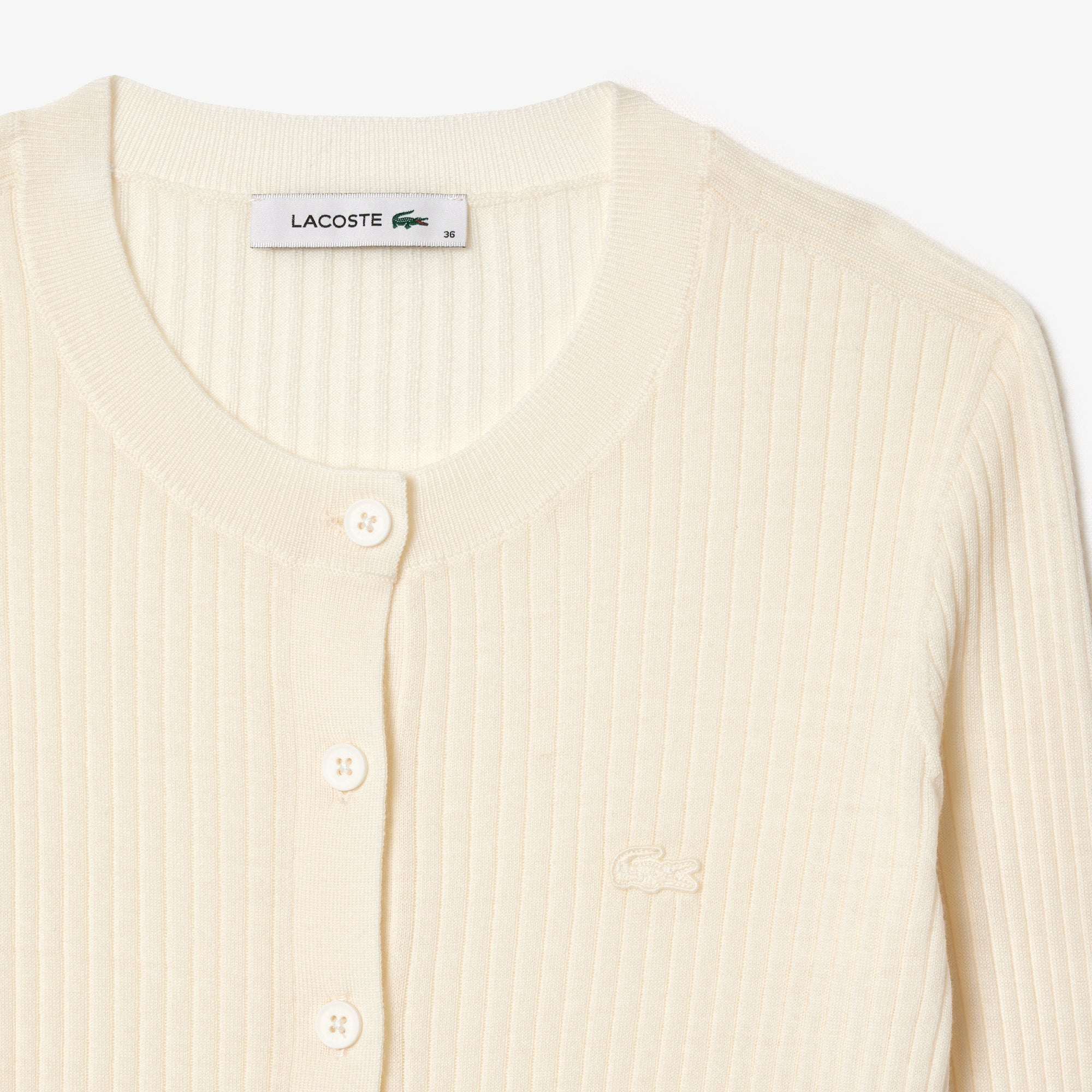 LACOSTE Cardigan Donna Lana Costine-Bianco