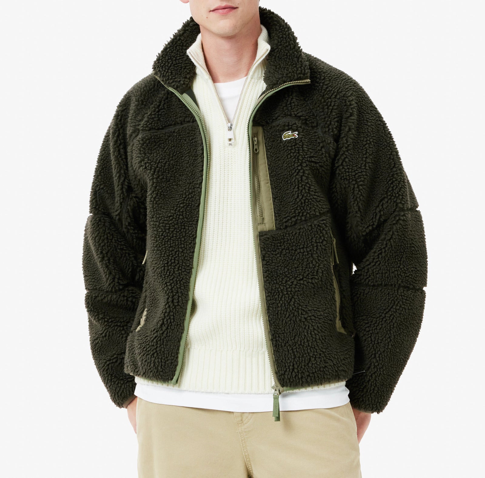LACOSTE Giacca Uomo Teddy-Verde Cachi