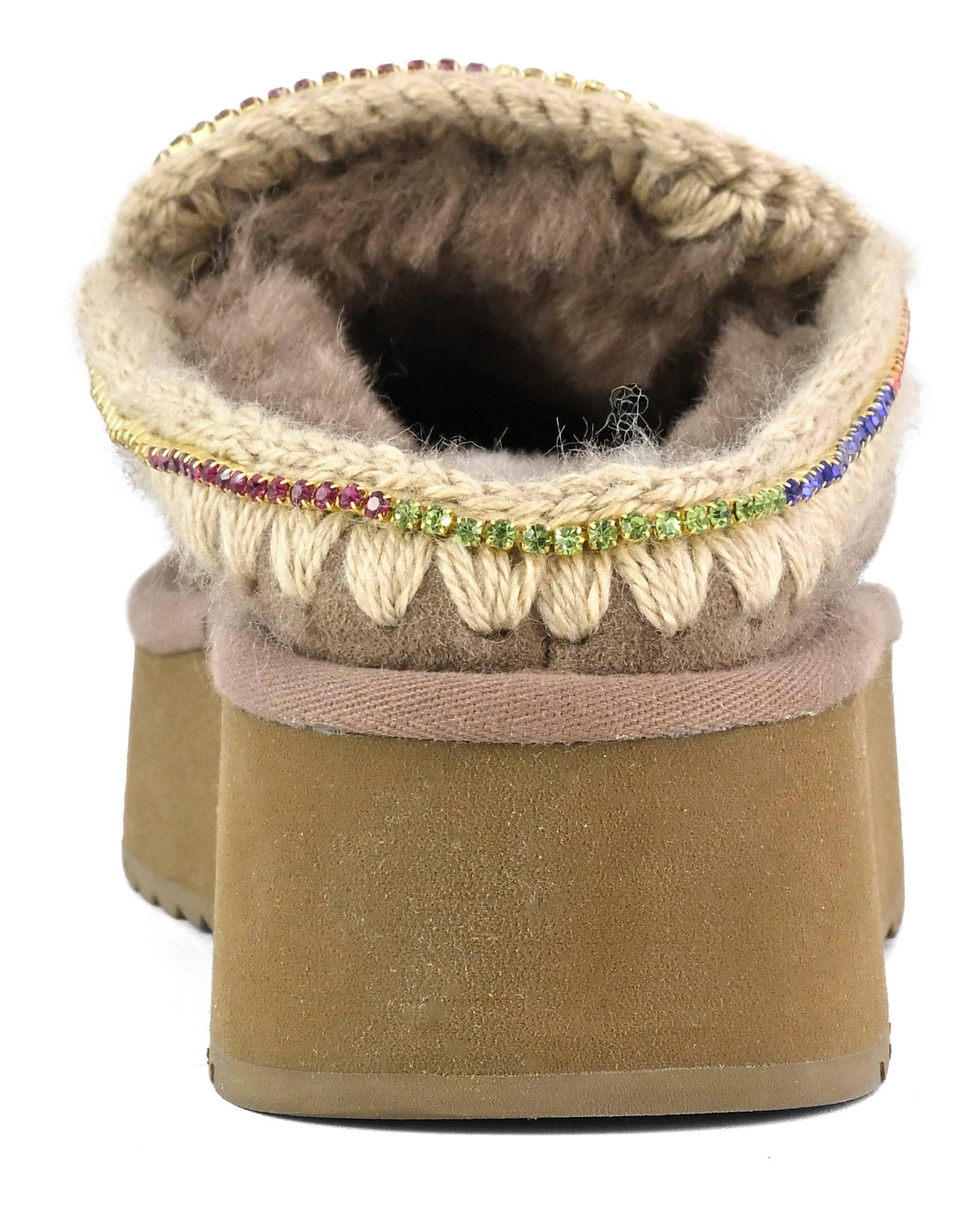 MOU Ciabatta Donna Clog Eskimo Platform Rhinestones-Elephant Grey