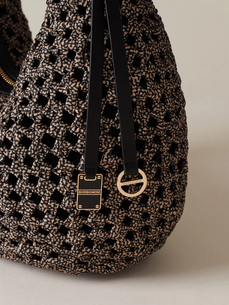 BORBONESE Borsa HOBO LA NIDO MEDIUM-Naturale Nero