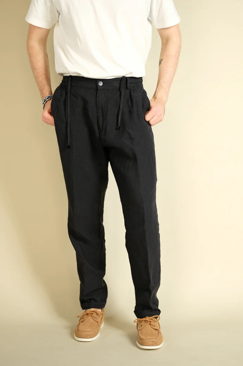 CRUNA Pantalone Uomo Mitte Lino-Nero