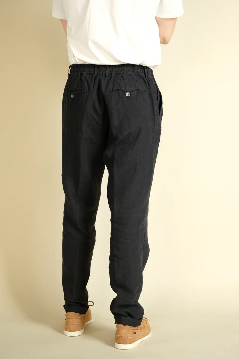 CRUNA Pantalone Uomo Mitte Lino-Nero