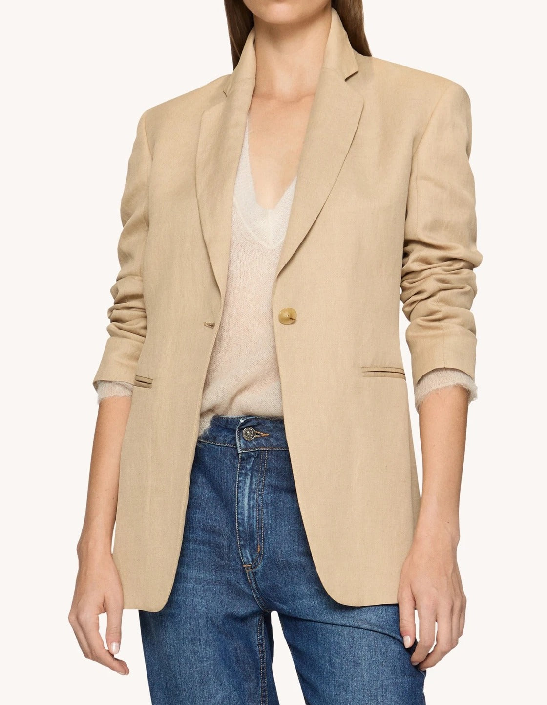 DONDUP Blazer Donna Monopetto Lino Viscosa-Deserto