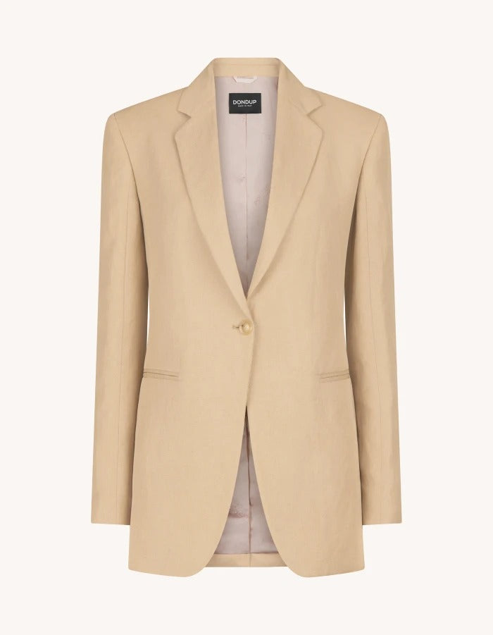 DONDUP Blazer Donna Monopetto Lino Viscosa-Deserto