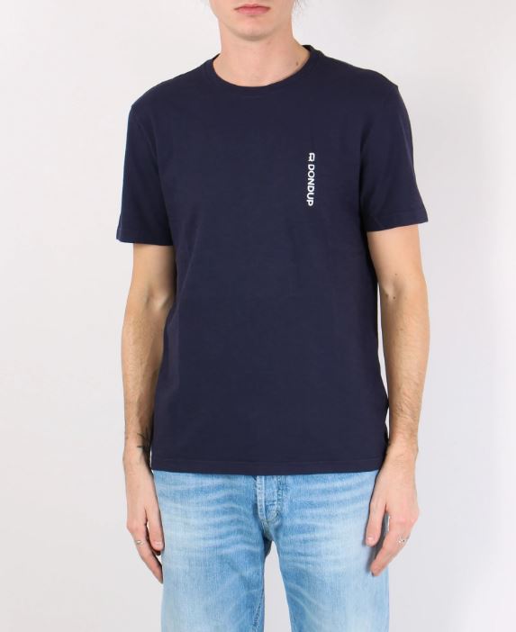 DONDUP T-Shirt Uomo Jersey Fiammato Logo Verticale-Blu Universo