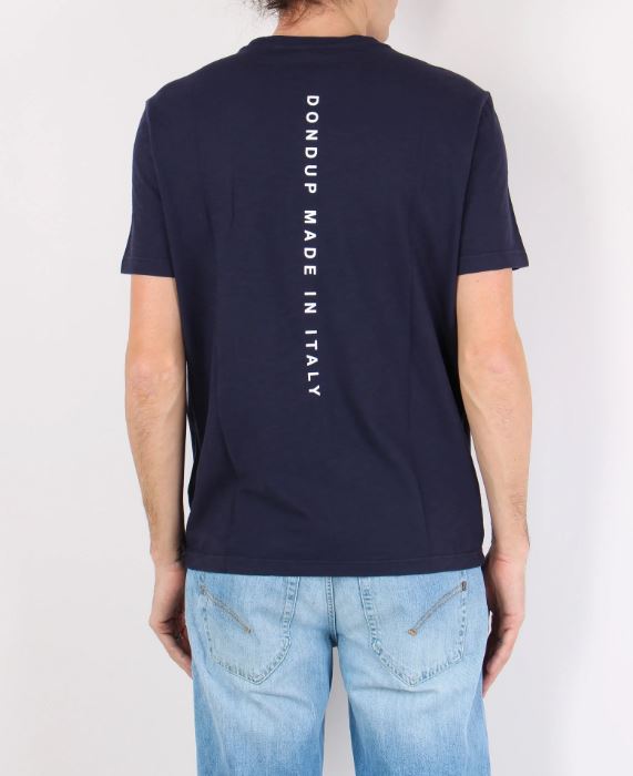 DONDUP T-Shirt Uomo Jersey Fiammato Logo Verticale-Blu Universo
