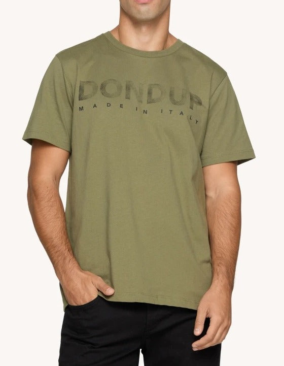 DONDUP T-Shirt Uomo Jersey Maxi Logo-Verde Militare