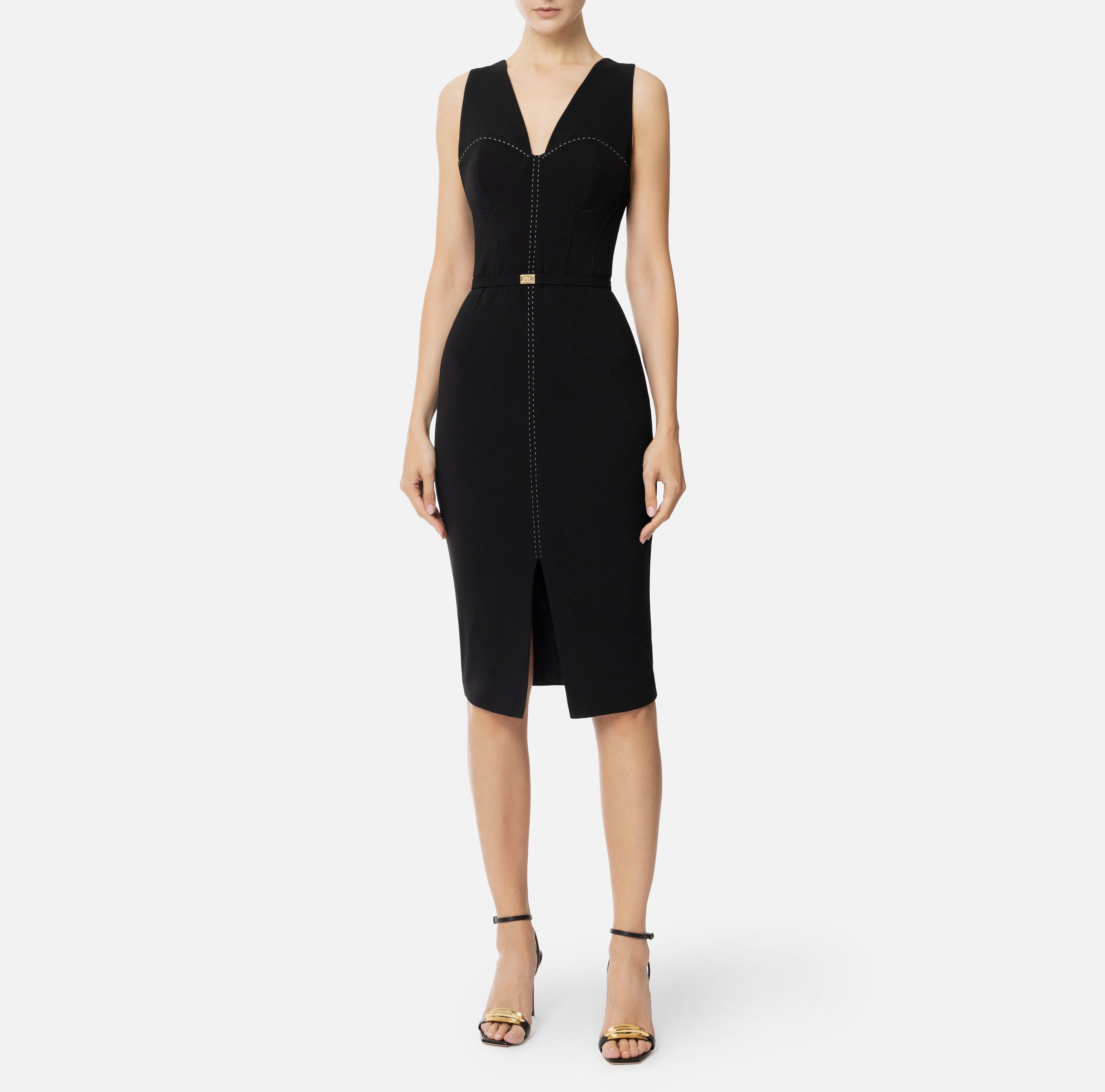 ELISABETTA FRANCHI Abito Bustier Midi Crêpe-Nero