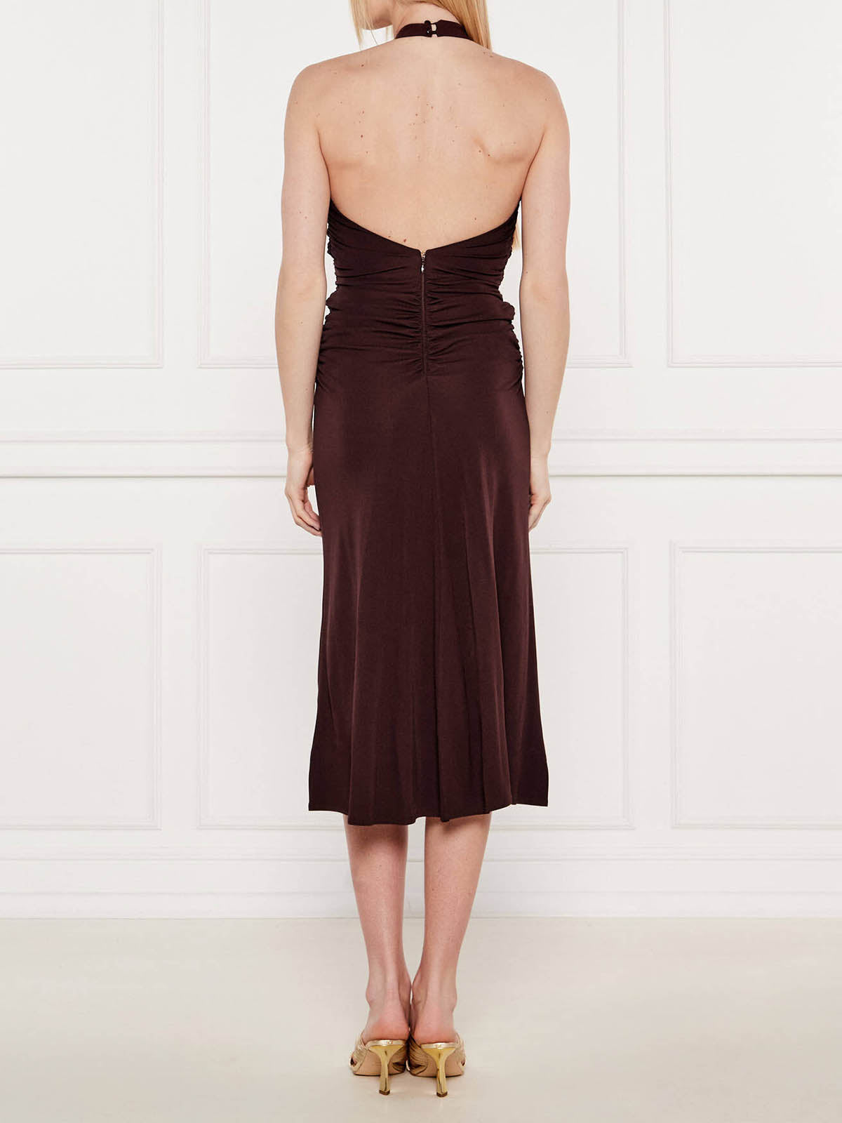 ELISABETTA FRANCHI Abito Midi Jersey Scollo Incrocio-Cacao