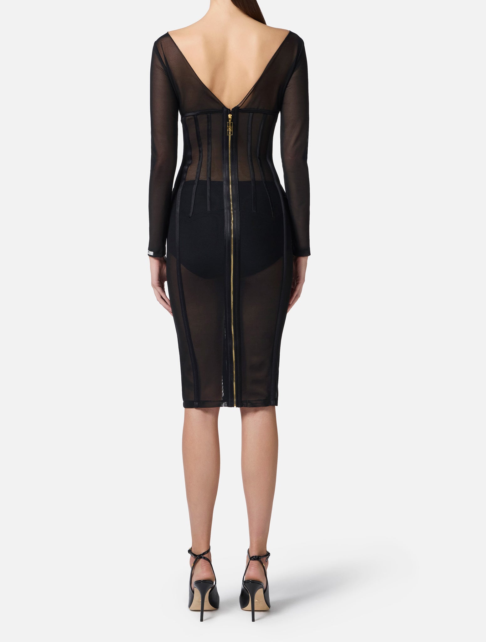 ELISABETTA FRANCHI Abito Midi Bustier Tulle-Nero