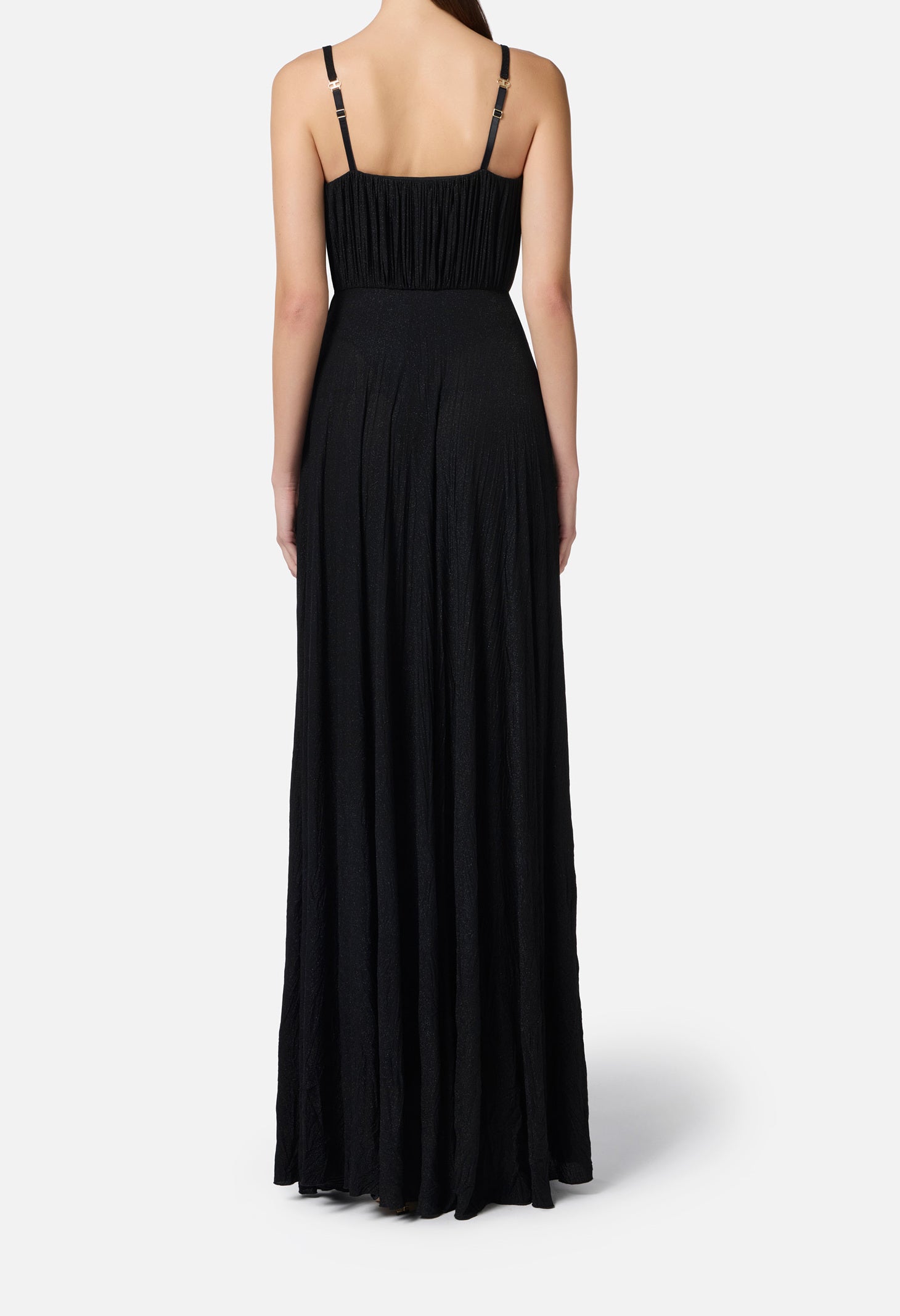 ELISABETTA FRANCHI Abito Red Carpet Jersey Lurex Fiore-Nero