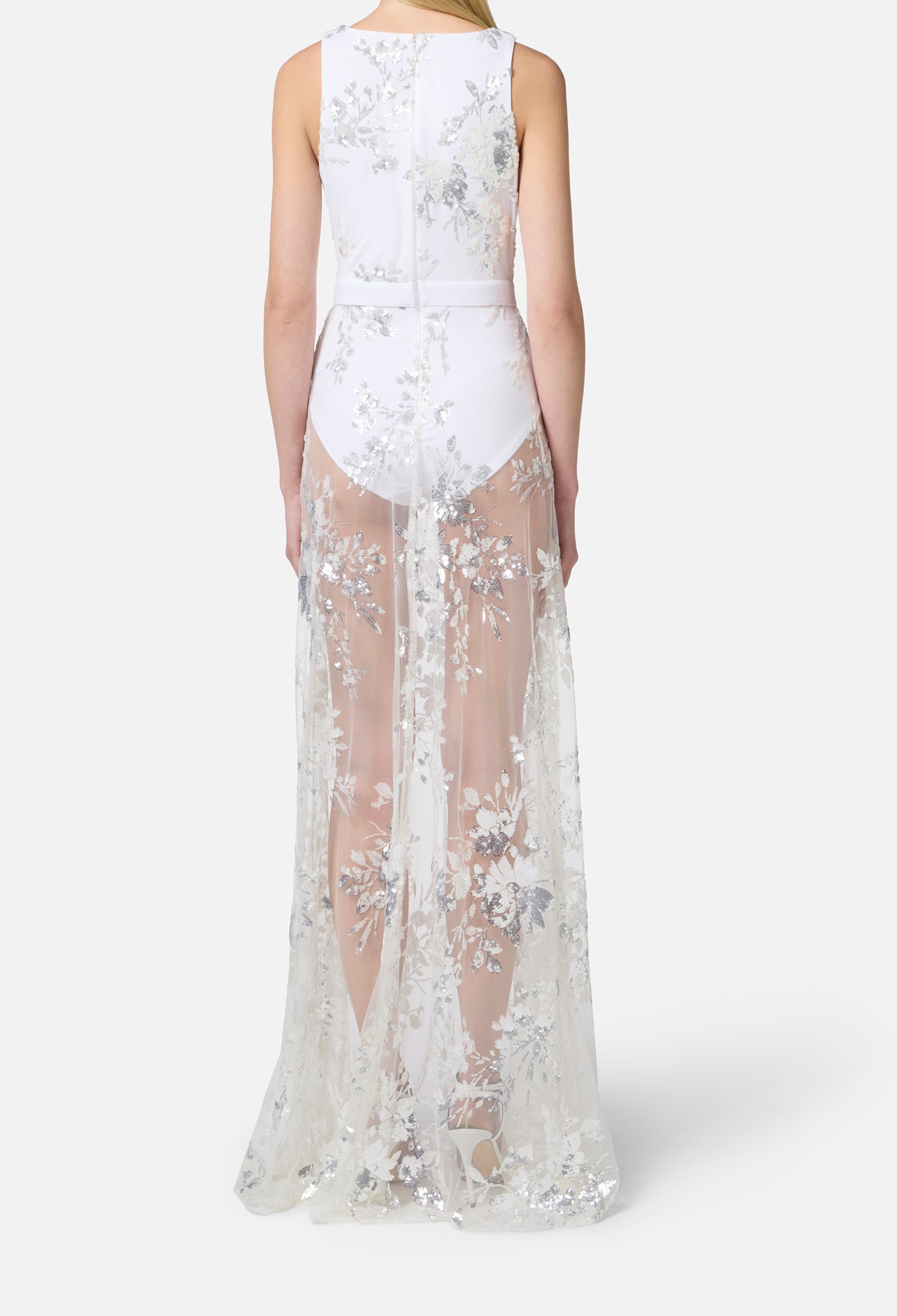 ELISABETTA FRANCHI Abito Red Carpet Paillettes-Avorio