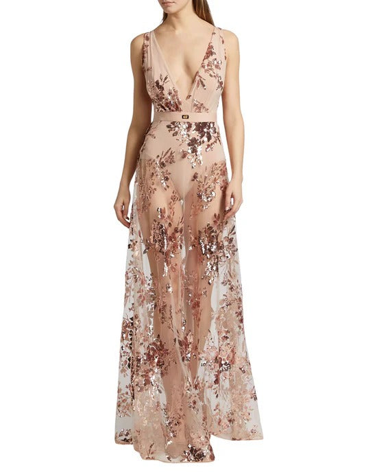 ELISABETTA FRANCHI Abito Red Carpet Paillettes-Rosa Baby