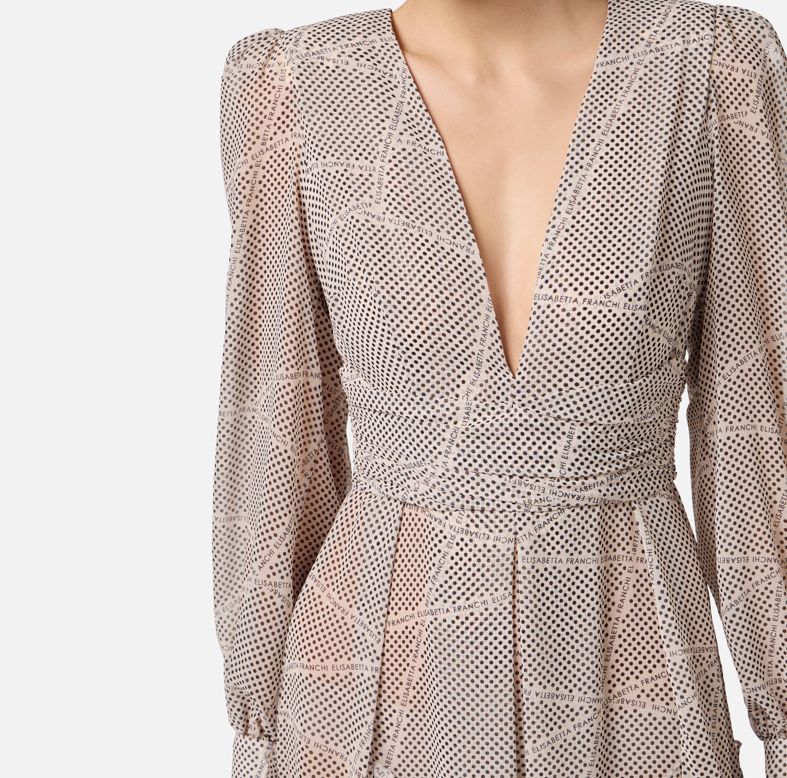 ELISABETTA FRANCHI Abito Red Carpet Georgette Pois Nastri Logati-Burro Nero