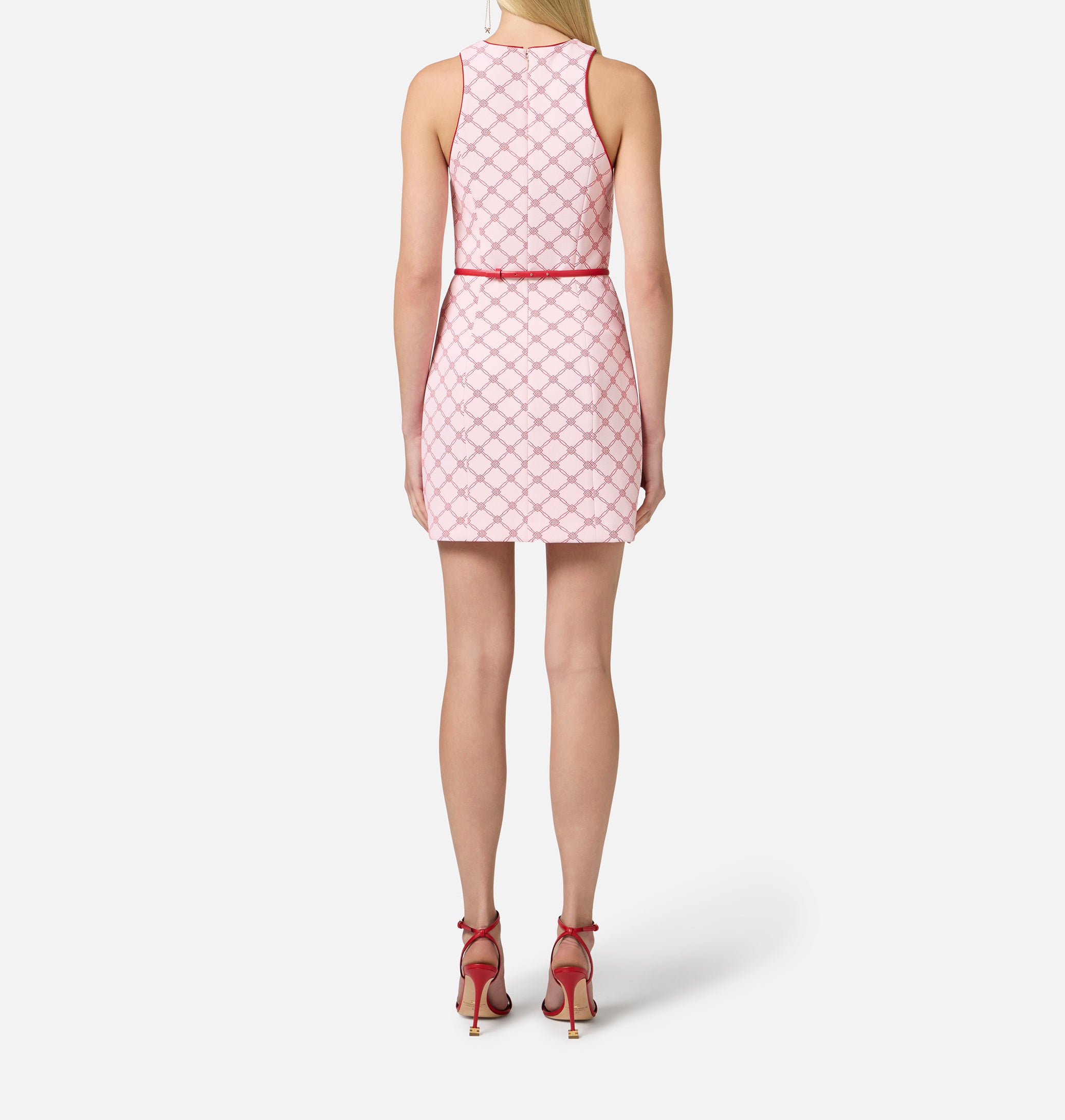 ELISABETTA FRANCHI Abito Corto Crêpe Stampa Logo-Rosa Baby Red Passion