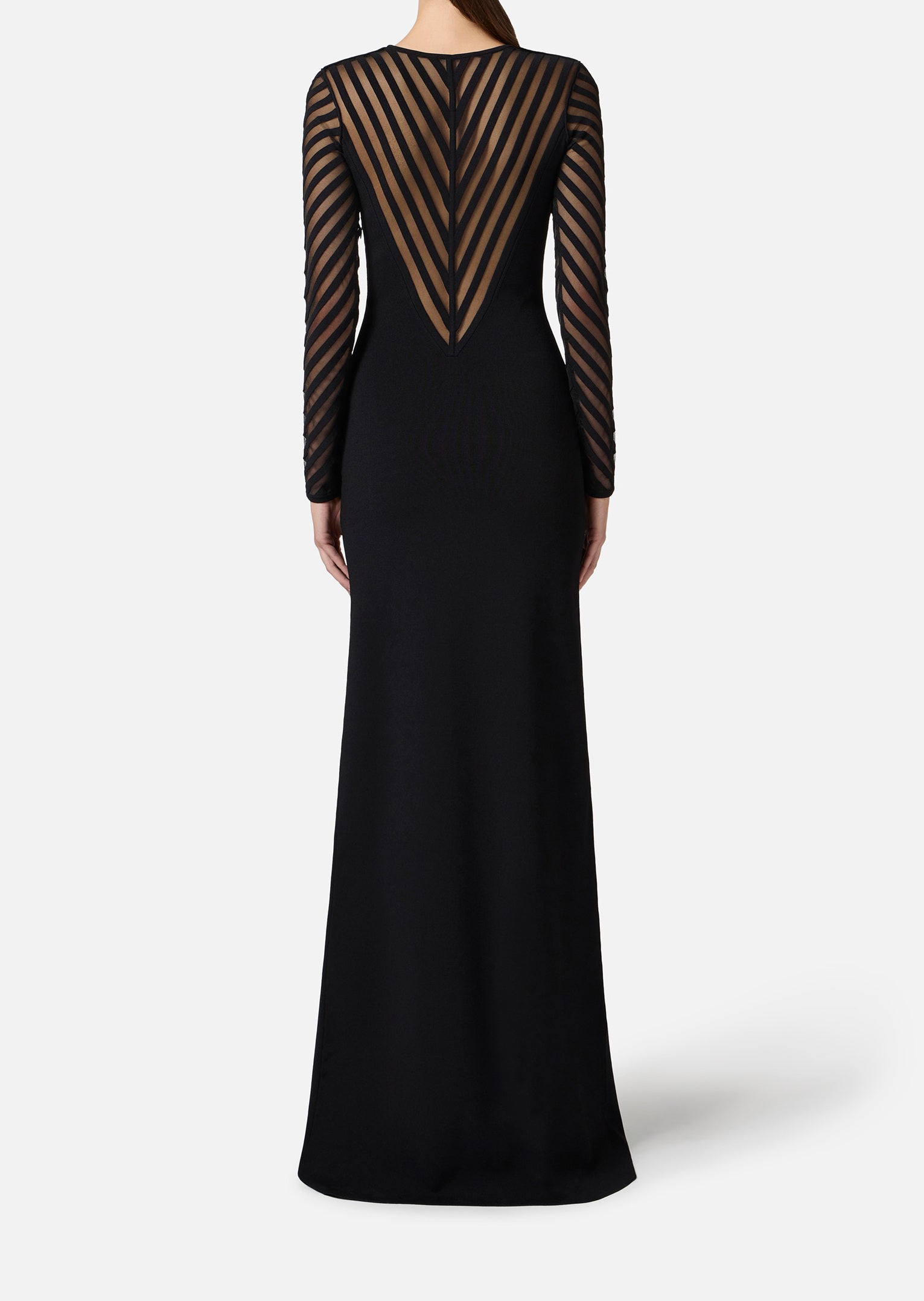 ELISABETTA FRANCHI Abito Red Carpet Maglia Trasparenze-Nero