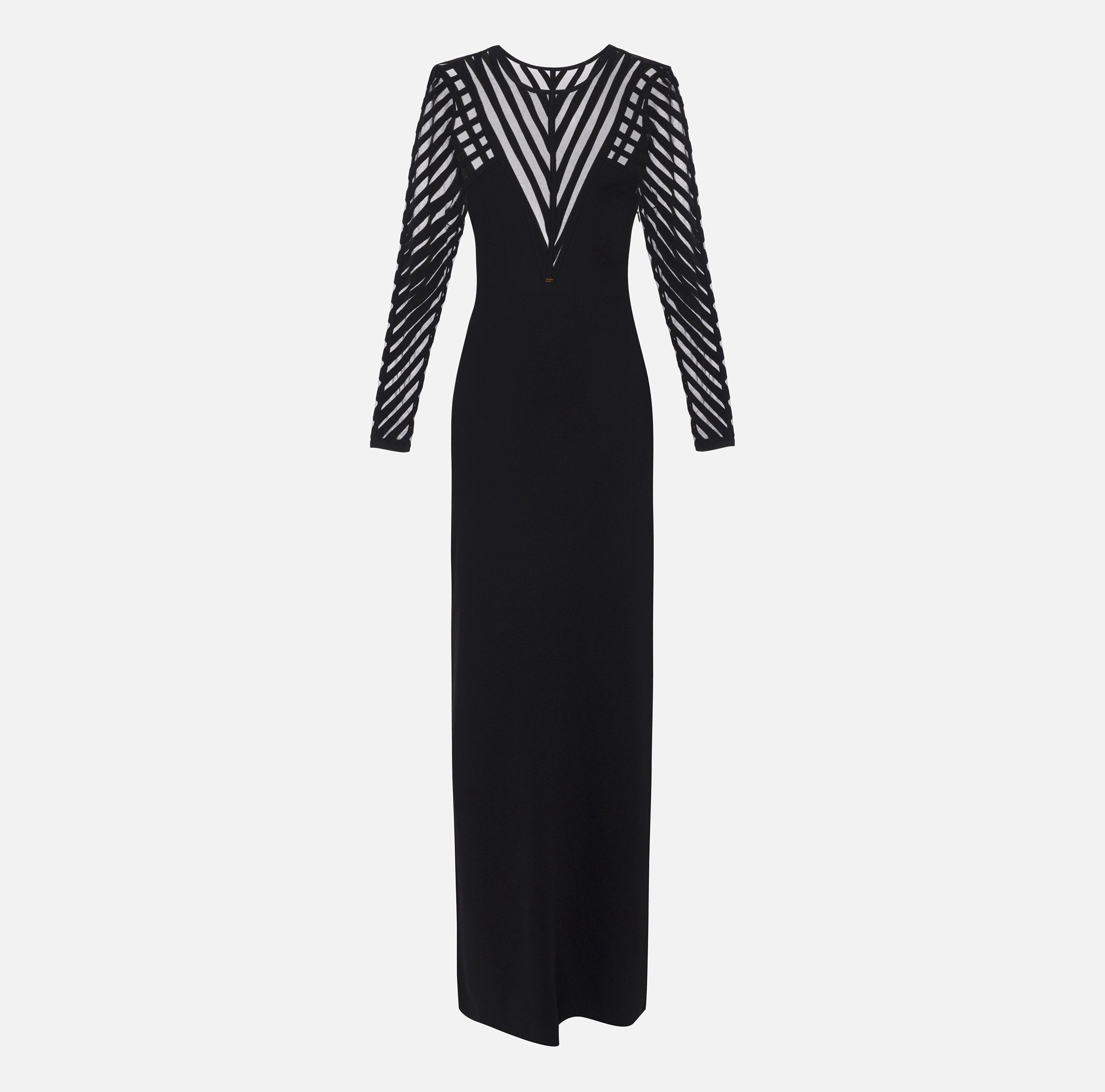 ELISABETTA FRANCHI Abito Red Carpet Maglia Trasparenze-Nero