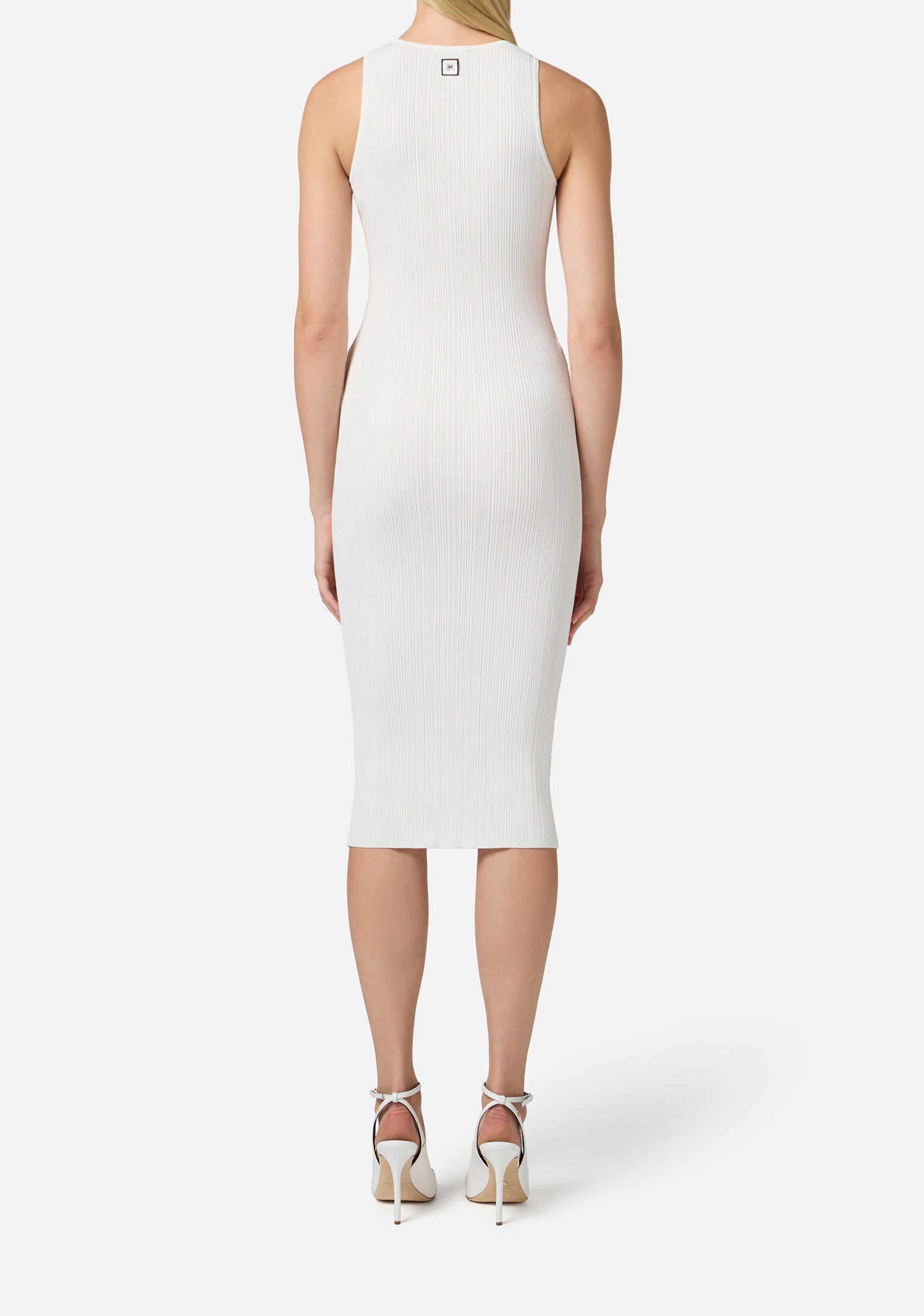 ELISABETTA FRANCHI Abito Midi Maglia Lacci Criss Cross-Avorio