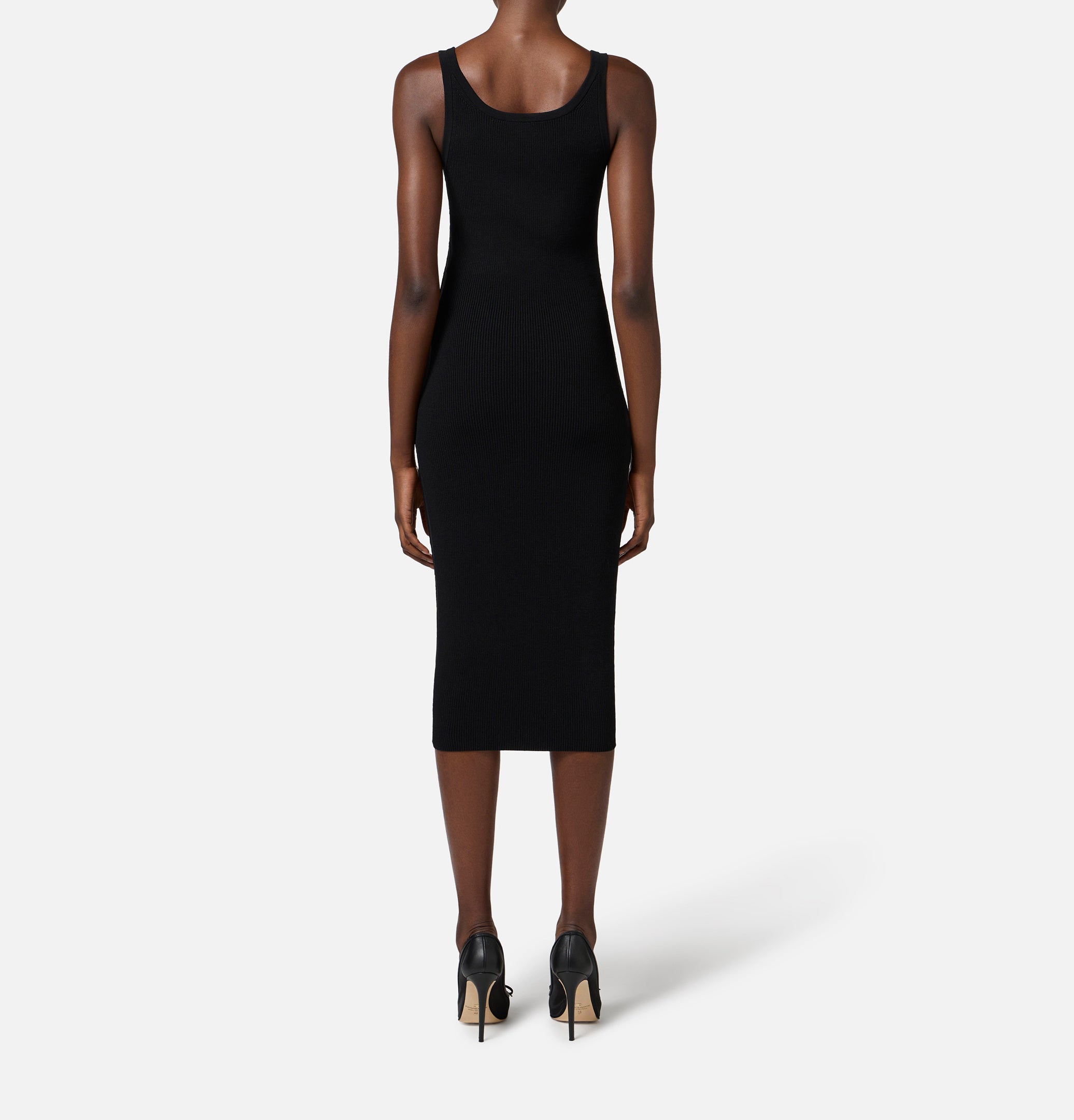 ELISABETTA FRANCHI Abito Midi Maglia Tulle-Nero