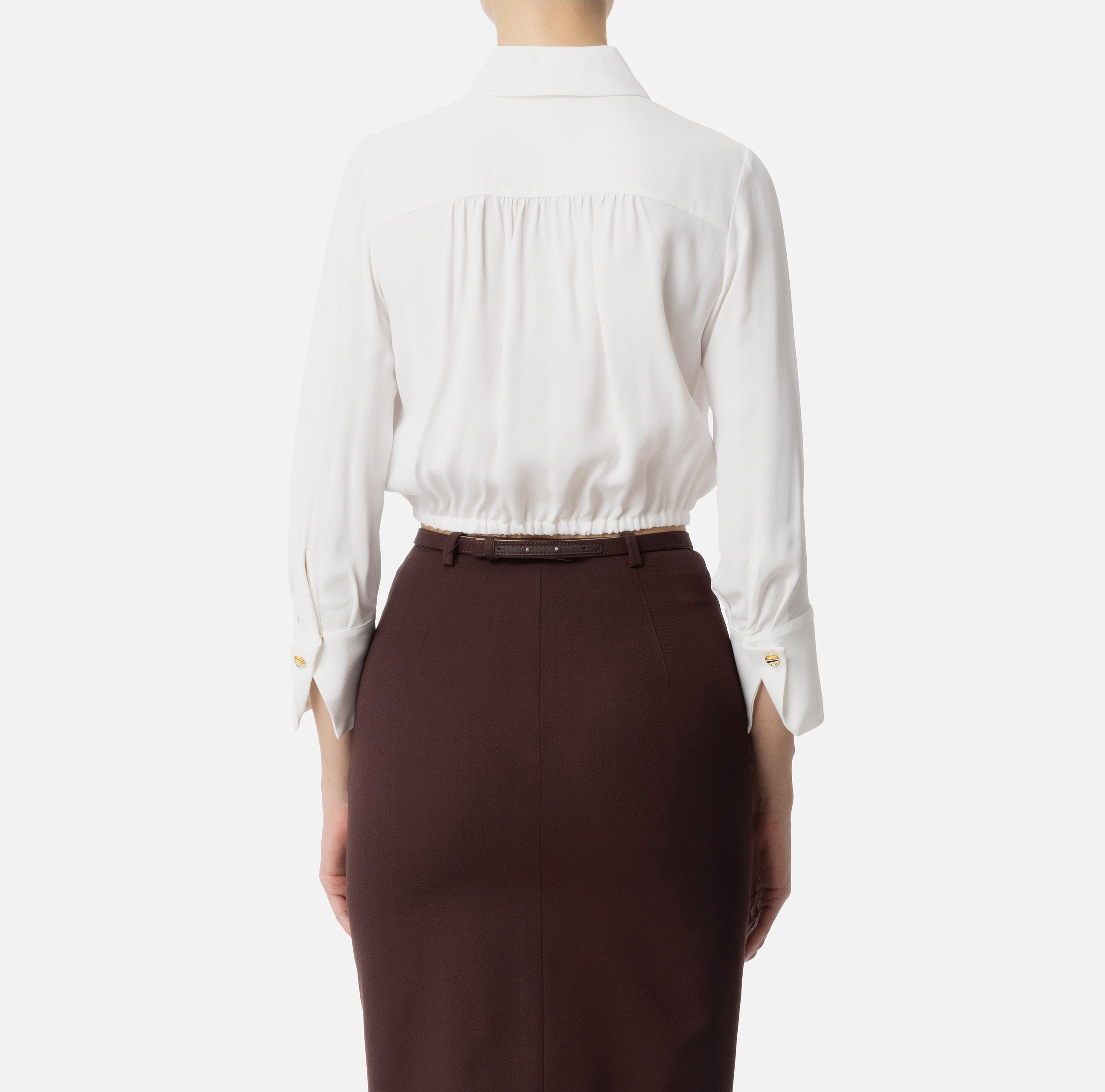 ELISABETTA FRANCHI Camicia Cropped Georgette-Avorio
