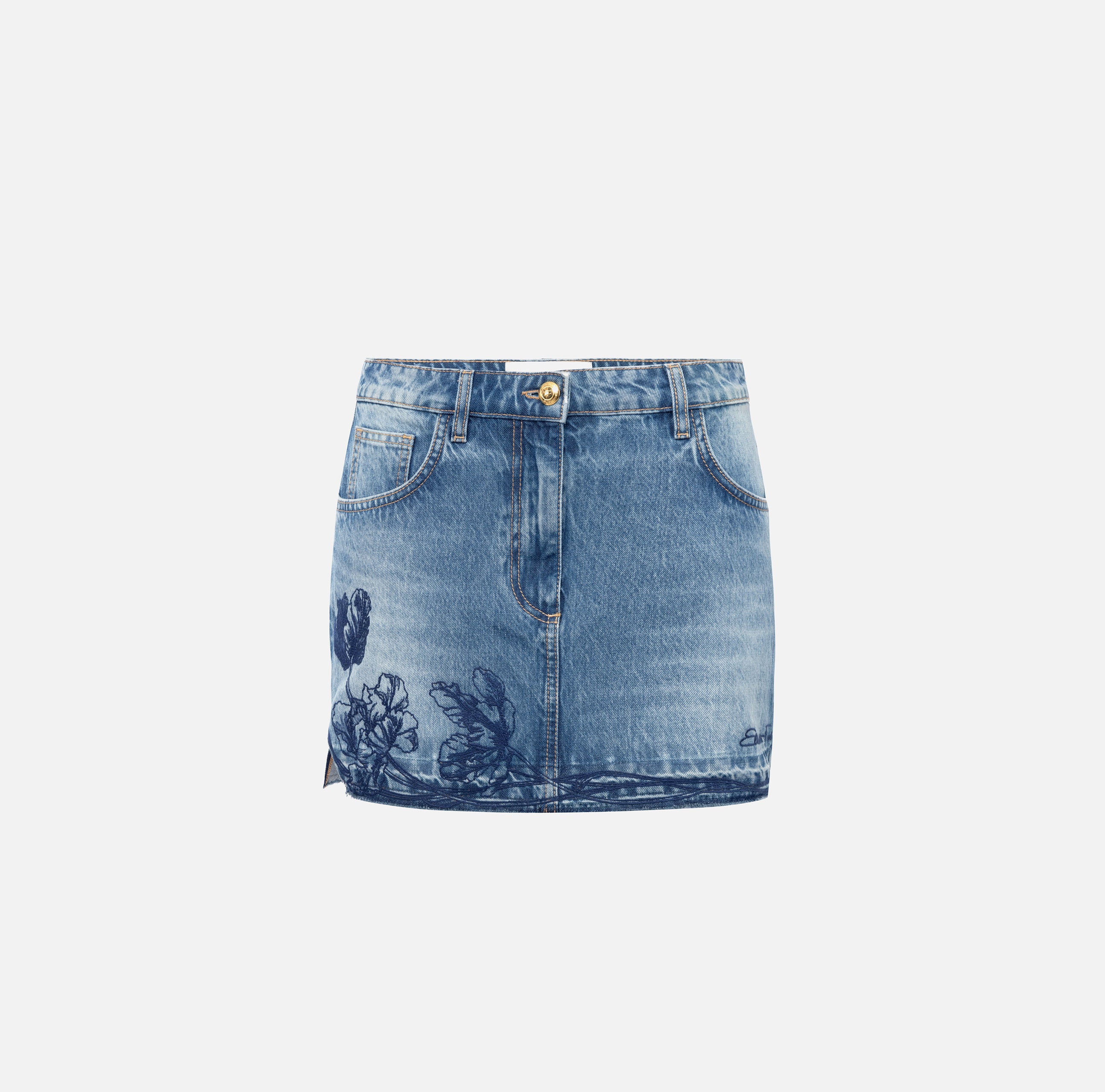 ELISABETTA FRANCHI Minigonna Jeans Fiori-Blue Denim