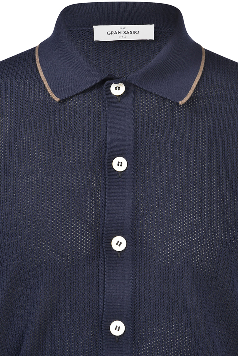 GRAN SASSO Camicia Uomo Maglia Punto Traforato-Navy