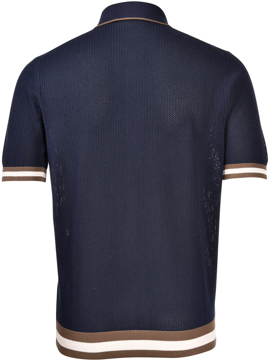 GRAN SASSO Camicia Uomo Maglia Punto Traforato-Navy
