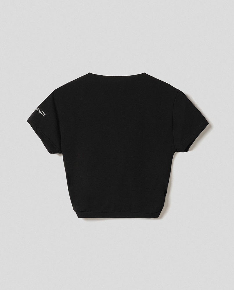HINNOMINATE T-Shirt Donna Crop Bielastico-Nero