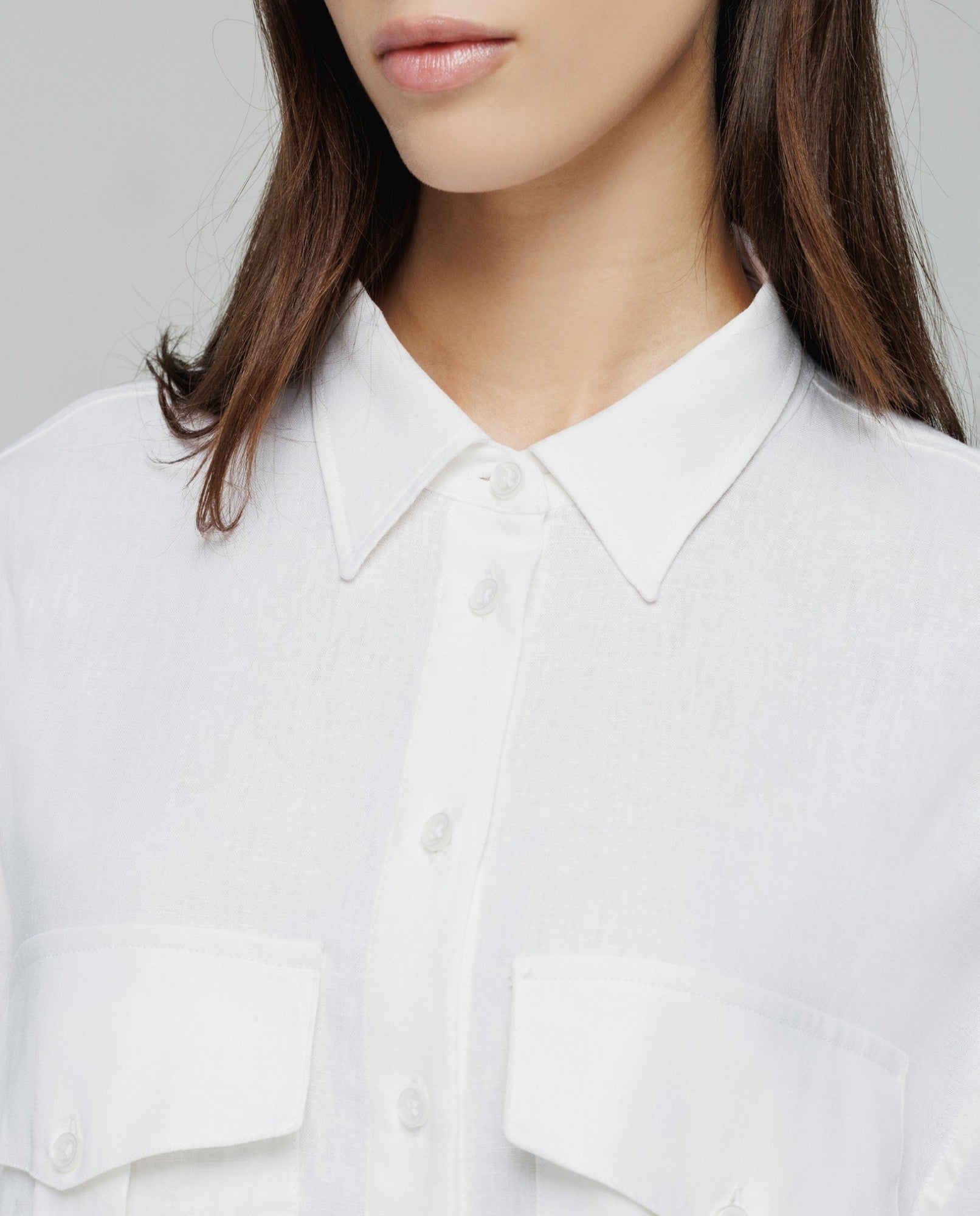 HINNOMINATE Camicia Donna Lino tasche frontali-Bianco