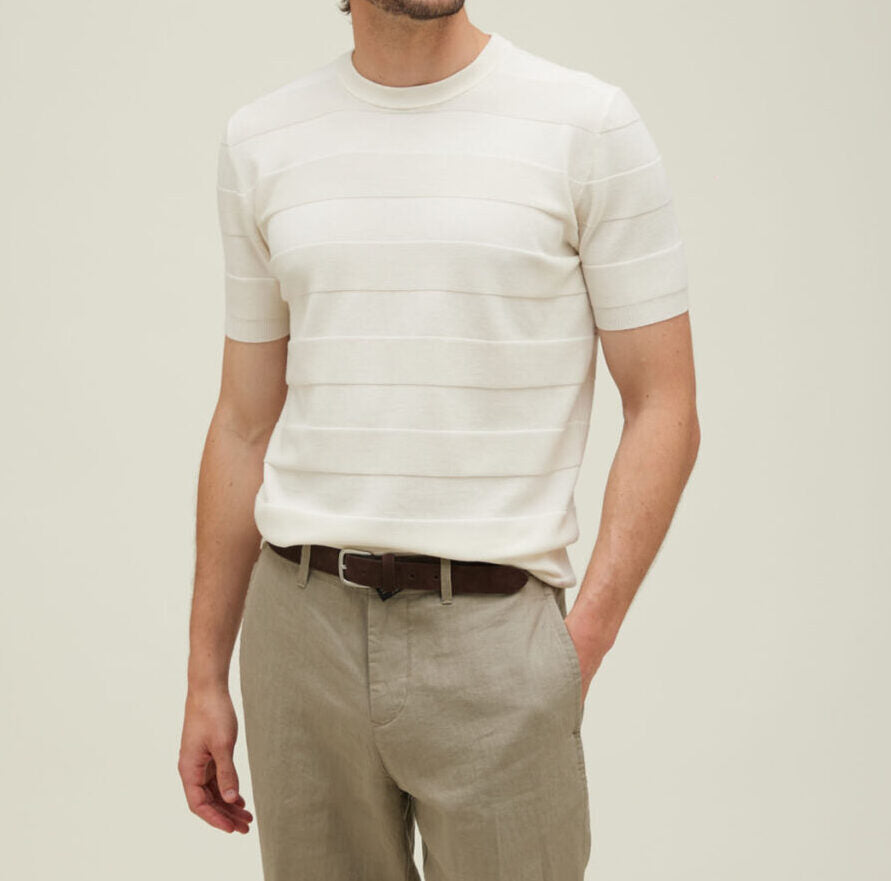 KANGRA Maglia Uomo Girocollo Righe Orizzontali-Bianco