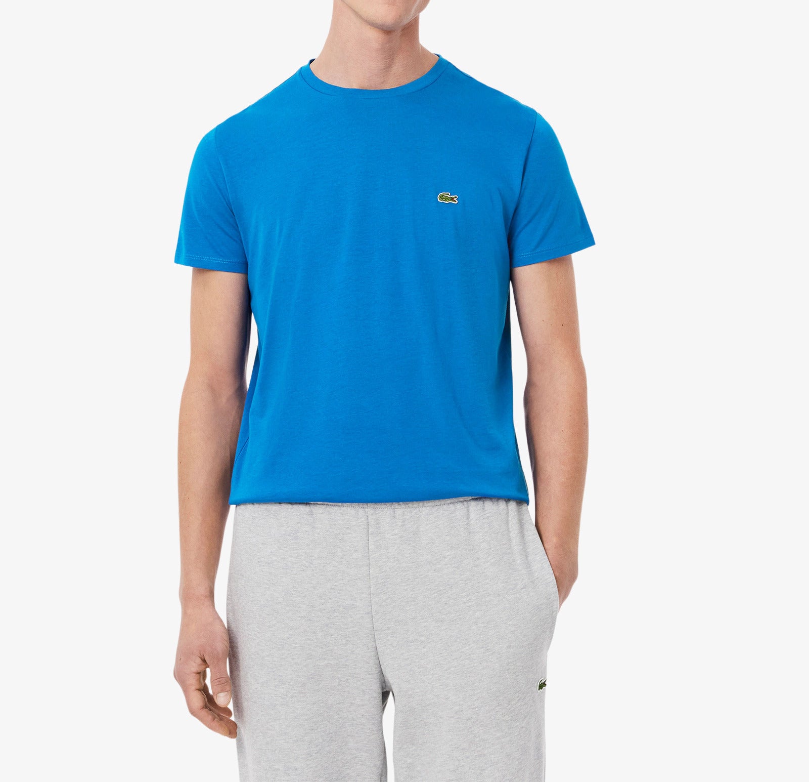 LACOSTE T-Shirt Uomo Cotone Pima-Blu Azzurro