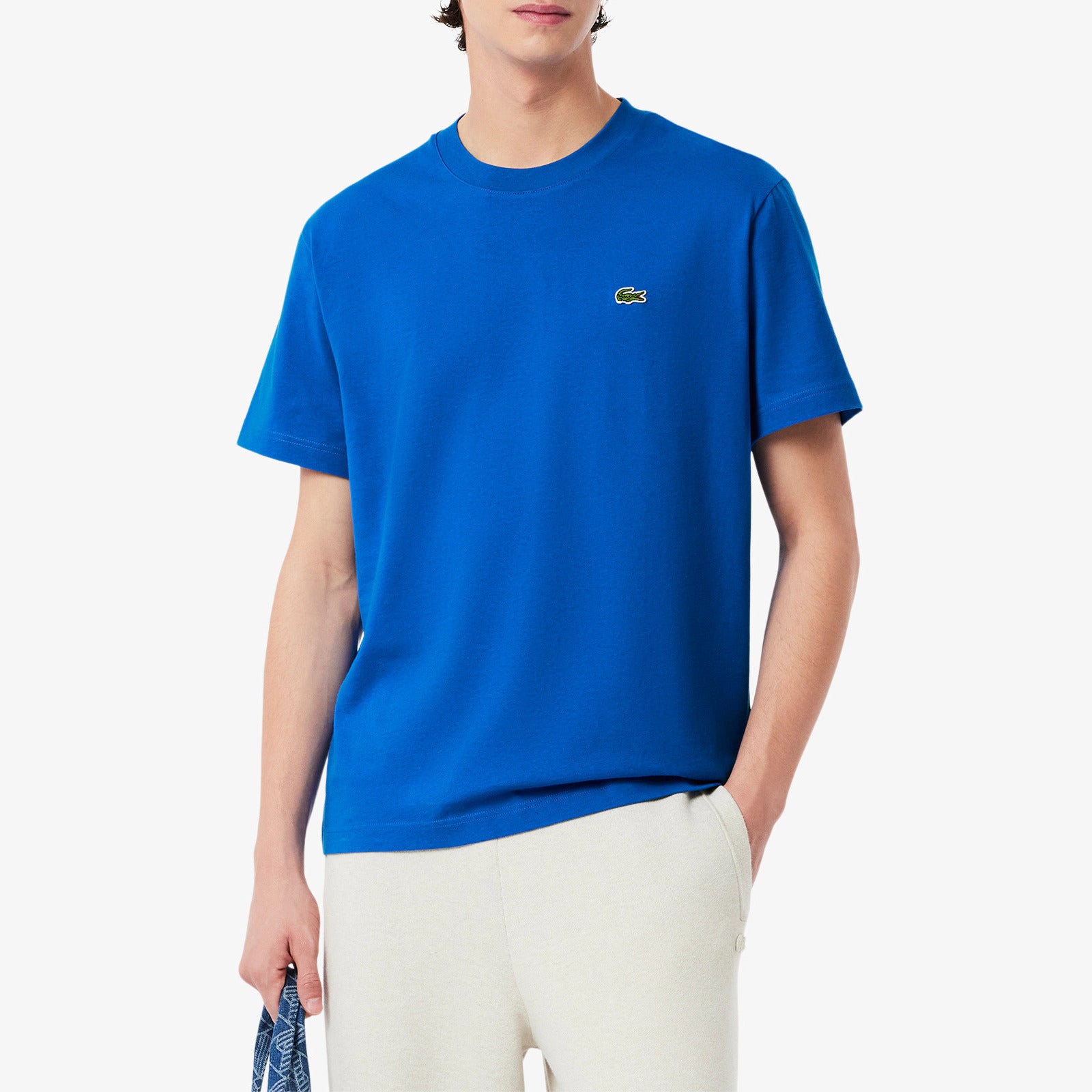 LACOSTE T-Shirt Uomo Cotone-Blu Azzurro