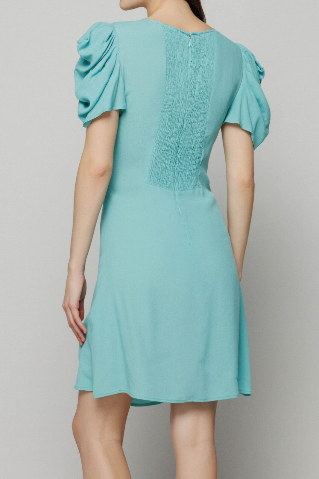 MAR DE MARGARITAS Abito Corto Karin con Drappeggio e Bottoncini-Blue Vert