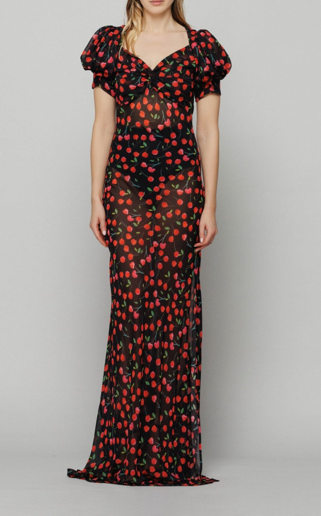 MAR DE MARGARITAS Abito Lungo Benedetta in Georgette con manica a palloncino-Cerises Noir