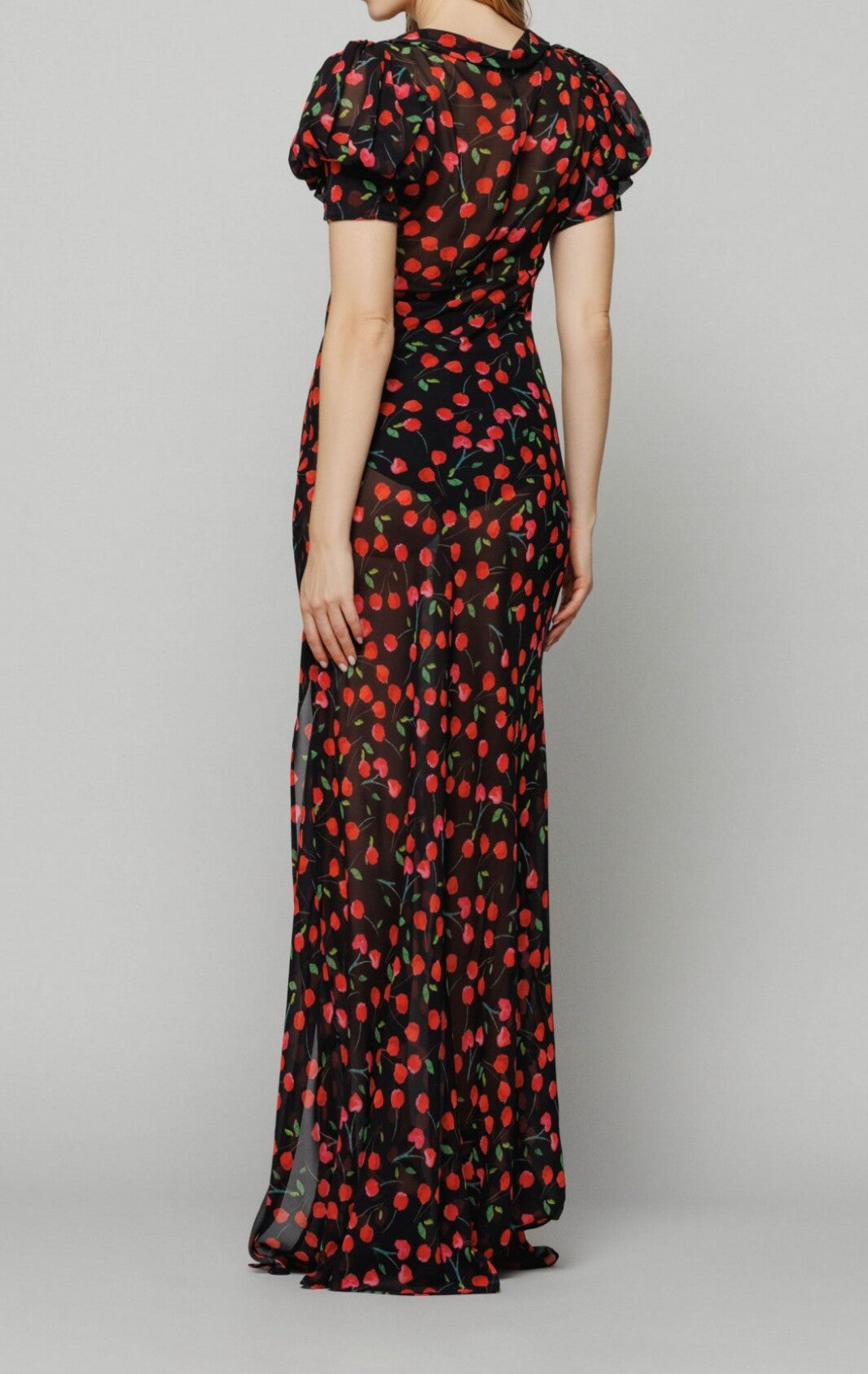 MAR DE MARGARITAS Abito Lungo Benedetta in Georgette con manica a palloncino-Cerises Noir