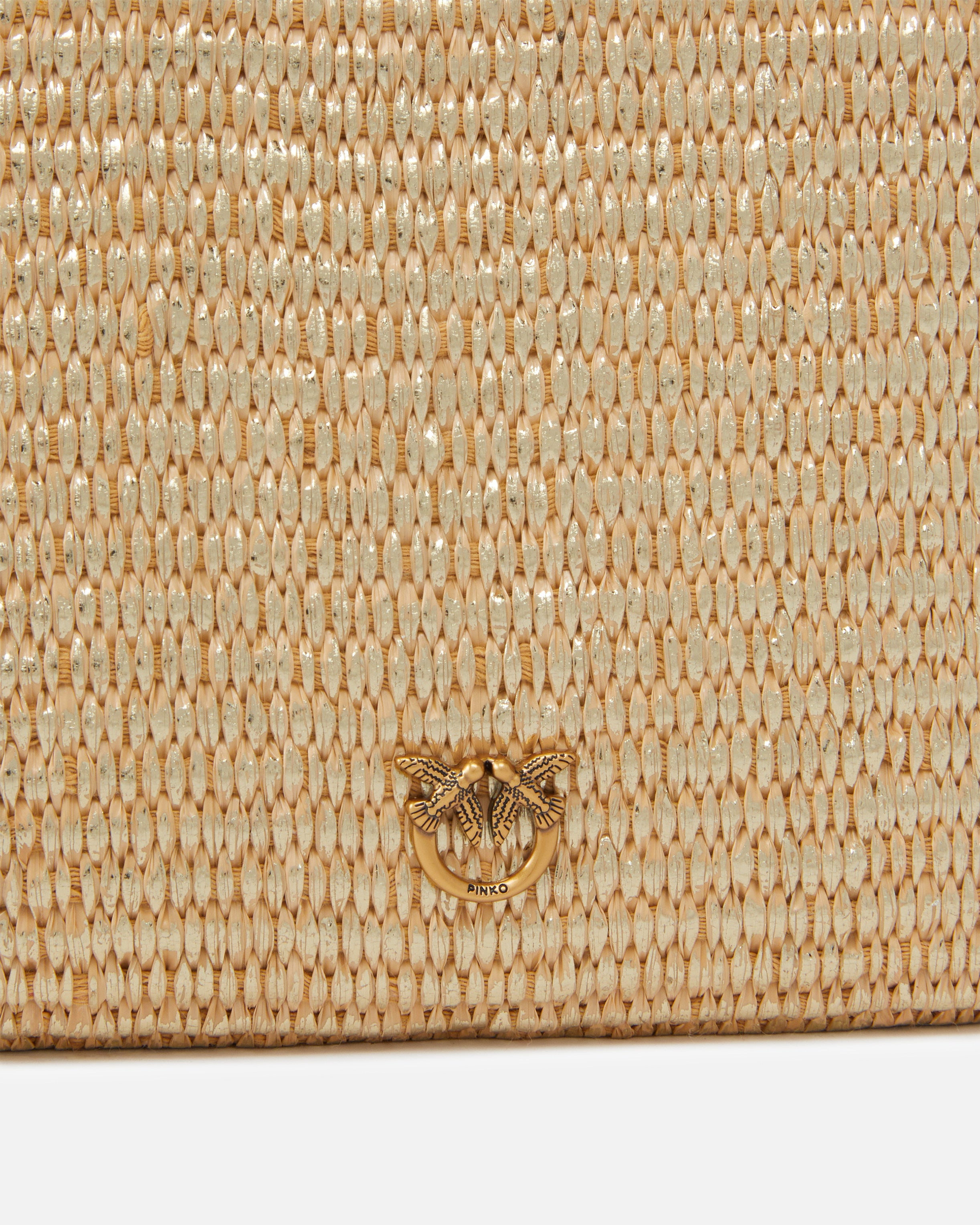 PINKO Borsa Flat Horizontal Mini Rafia-Beige Oro