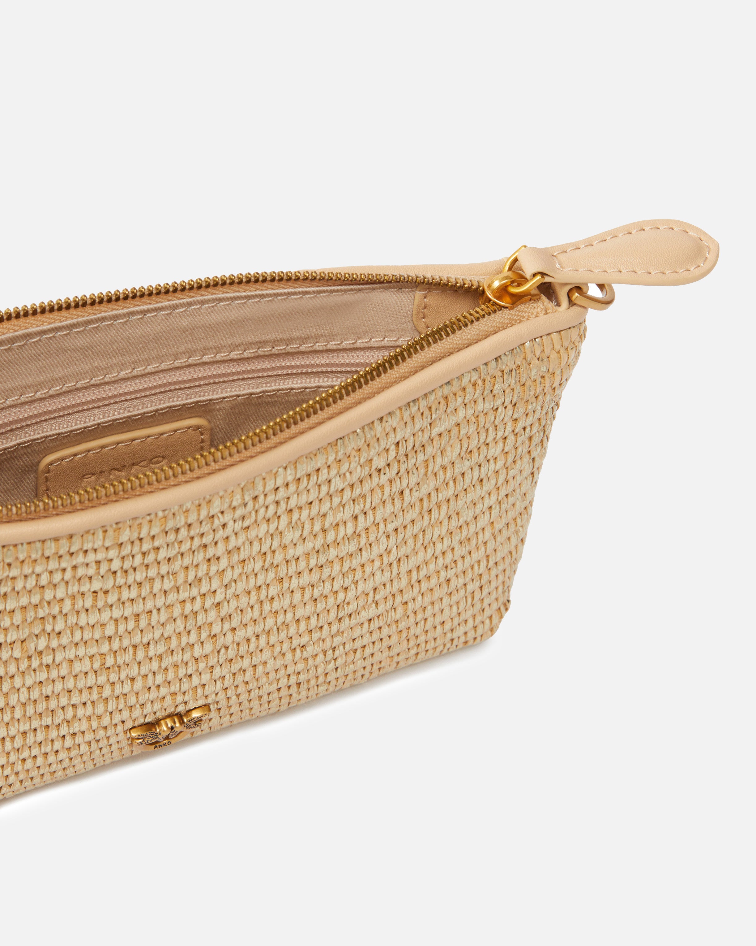 PINKO Borsa Flat Horizontal Mini Rafia-Beige Oro