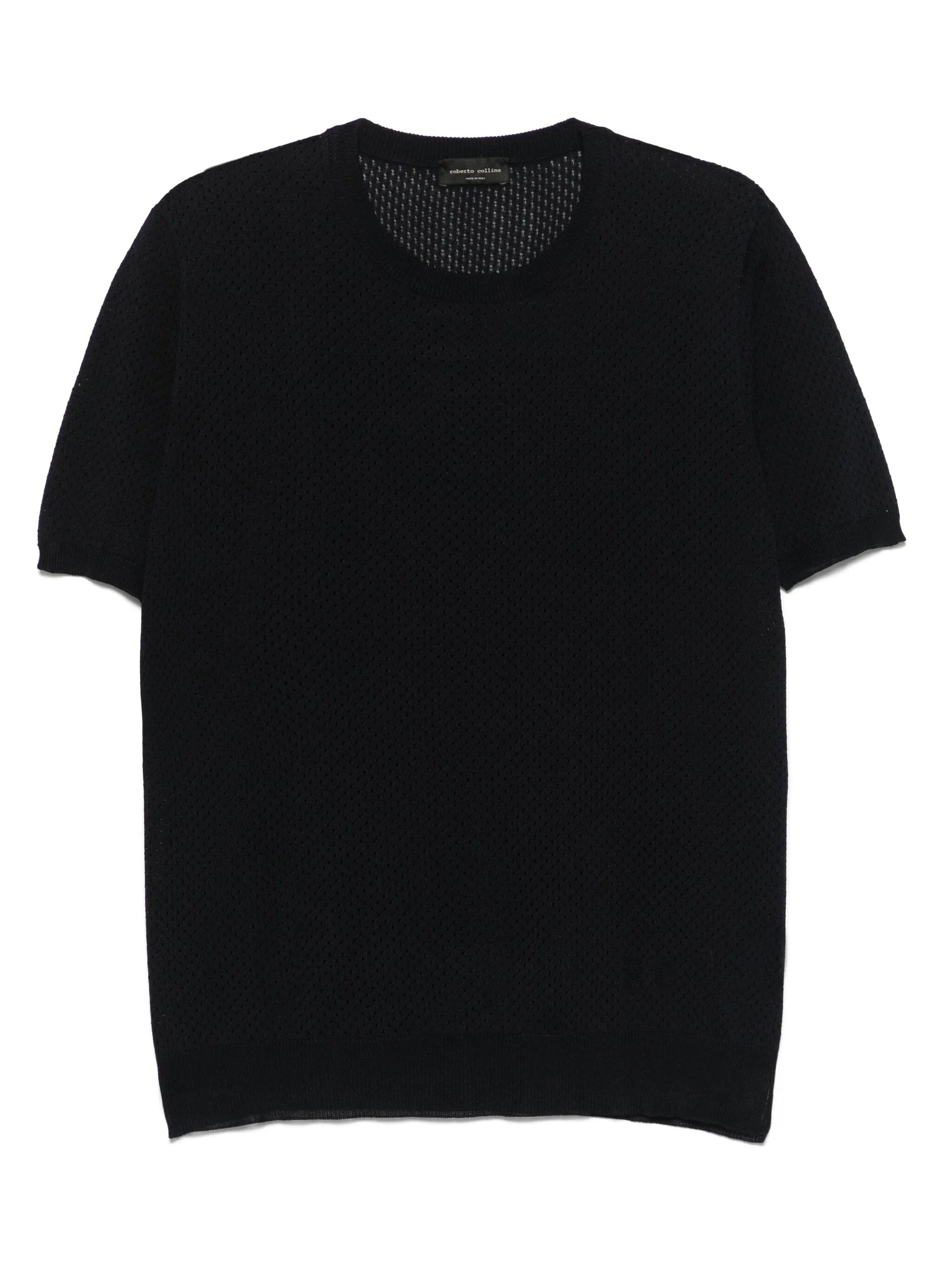 ROBERTO COLLINA T-Shirt Uomo Punto Rete-Nero